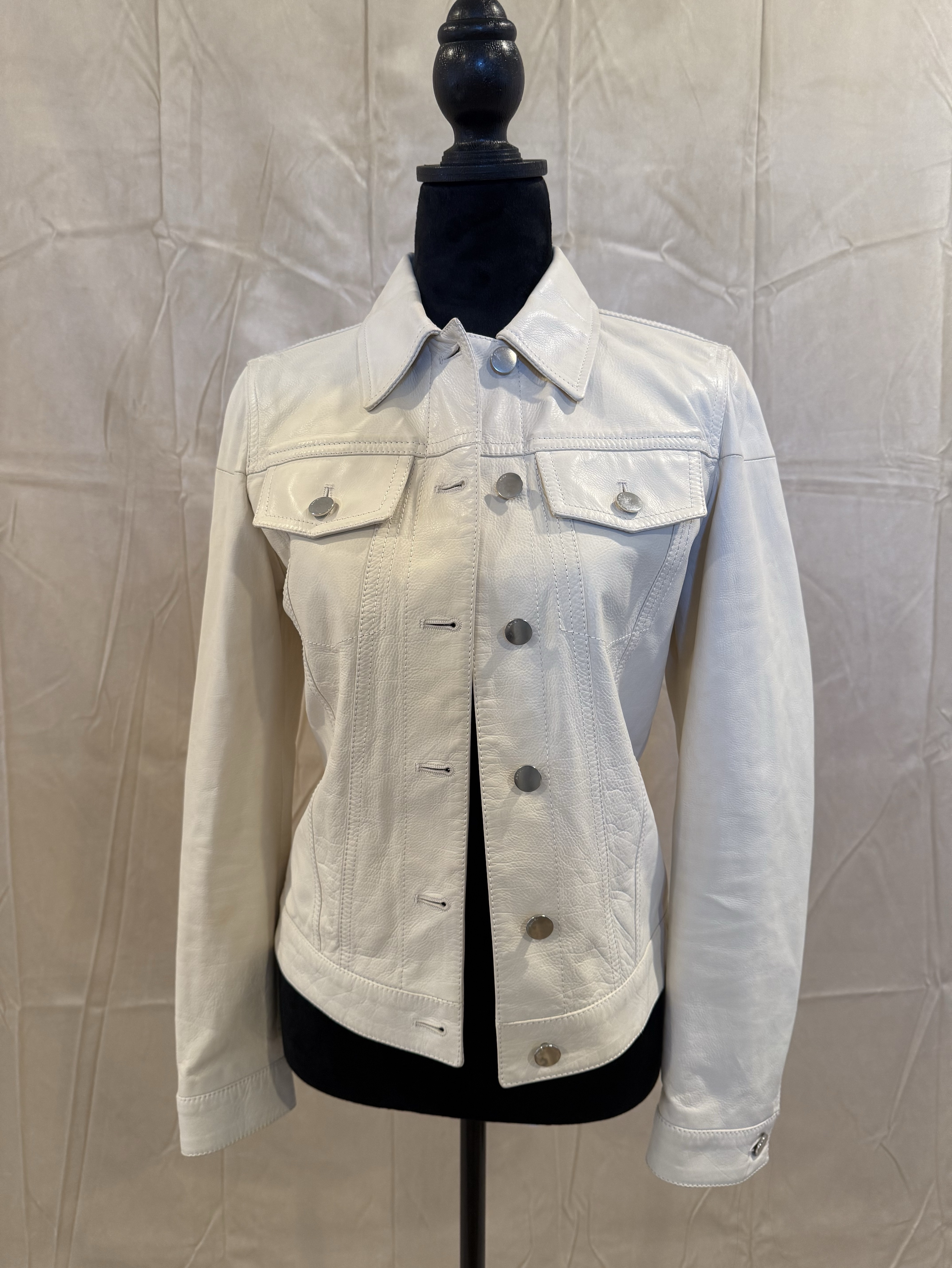 Amiri White Leather Trucker Jacket