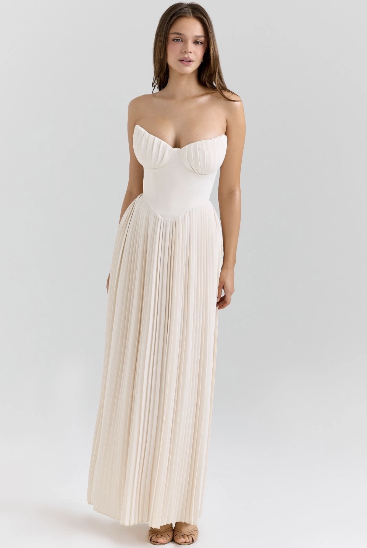 House of CB Marcella Ivory Strapless Pleated Maxi Dress in Cream L by House  of CB - Pickle