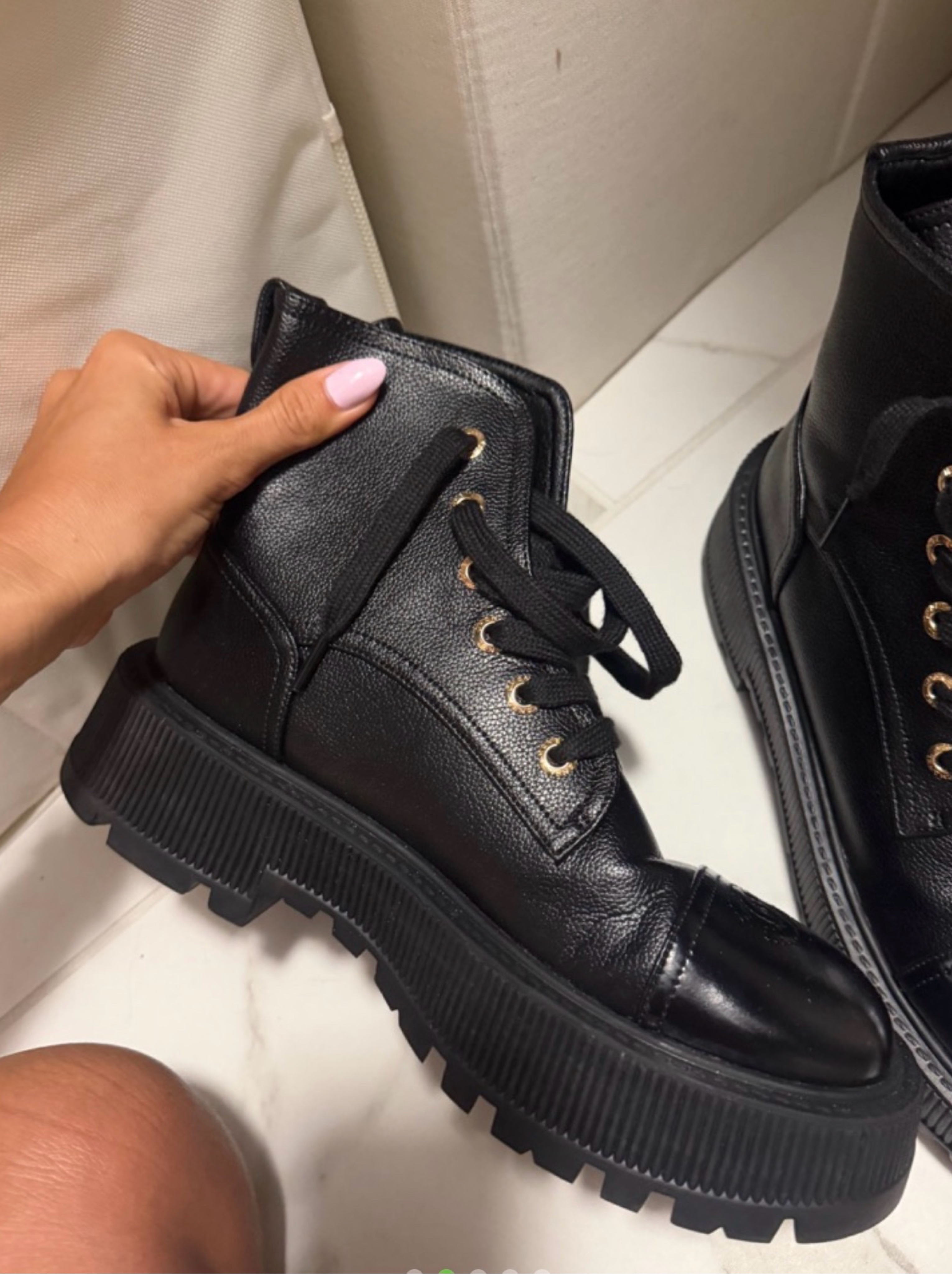 Black Leather Combat Boots by Chanel dupe - Pickle
