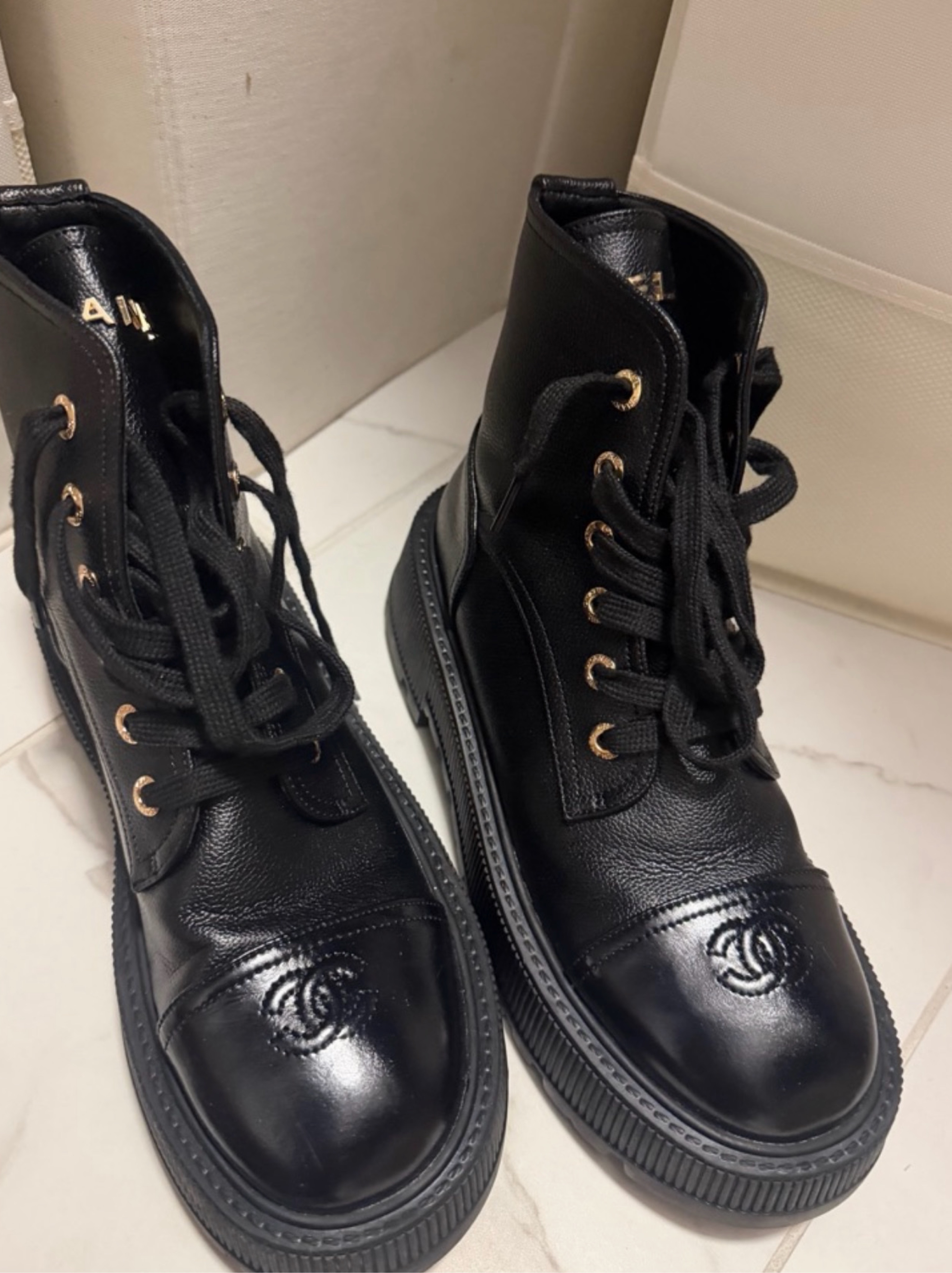 Black Leather Combat Boots by Chanel dupe - Pickle