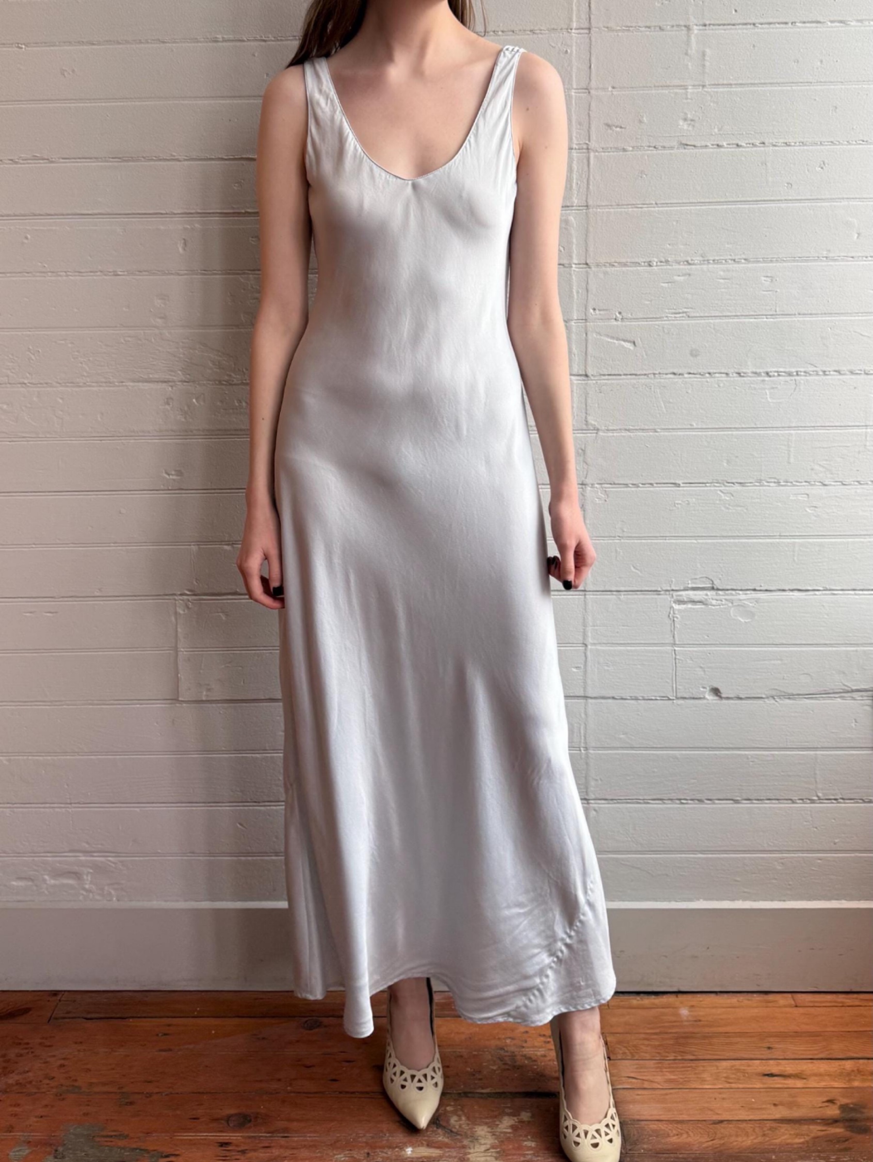 90s maxi slip dress Icy Blue / Silver silk Bias by Vintage styleattribute-festival outfits Halter Chiffon A-Line Wedding Size:XLARGE drawn with meticulous detail