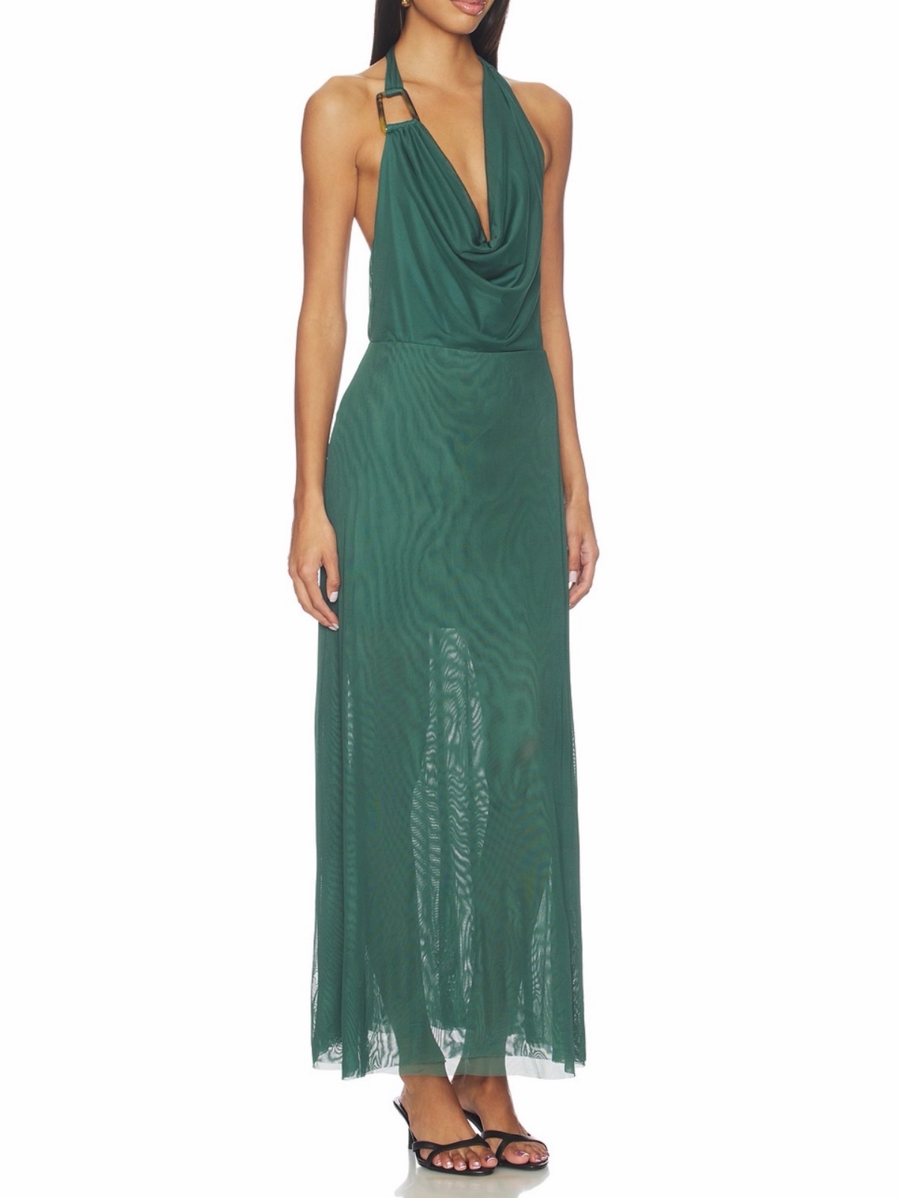 Emerald Green Draped Halter Maxi Dress by Revolve