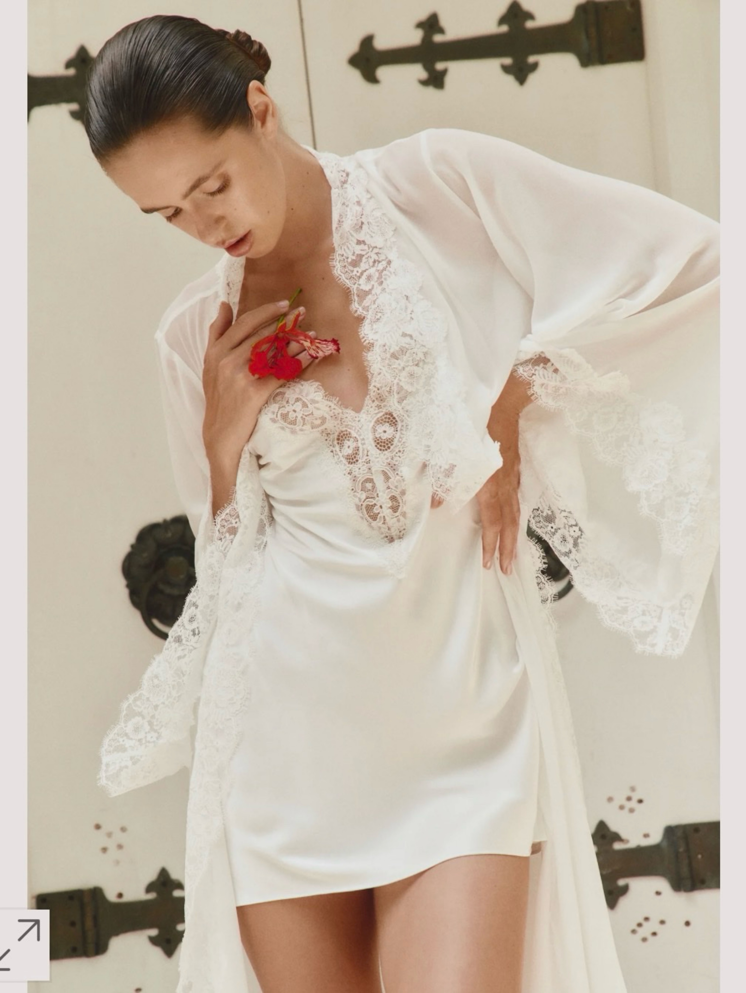 lace slip dress short Short silk slip dress - Pearl with Black Sonia lace