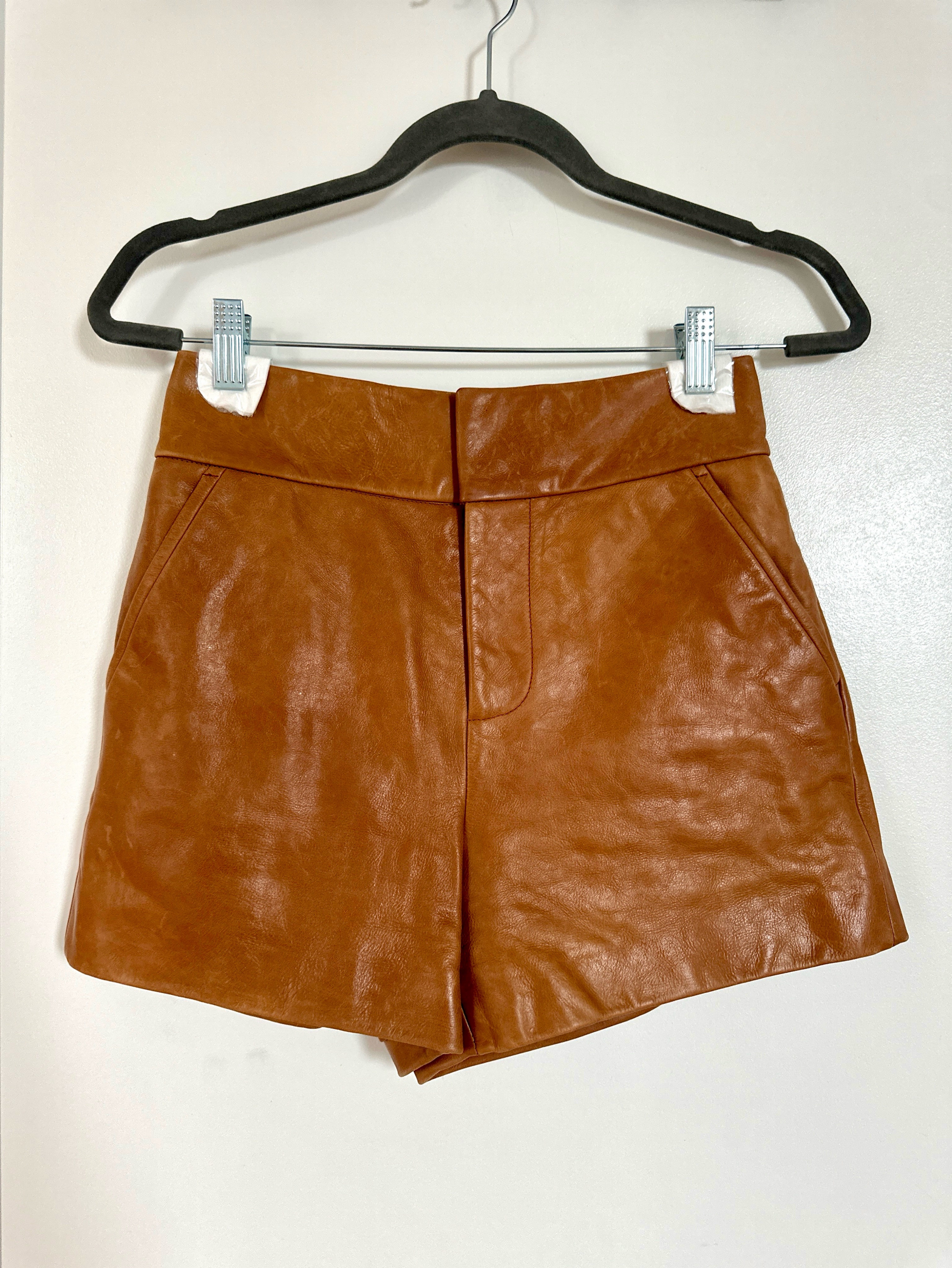 Alice + Olivia Genuine Tan Leather Shorts Size 2