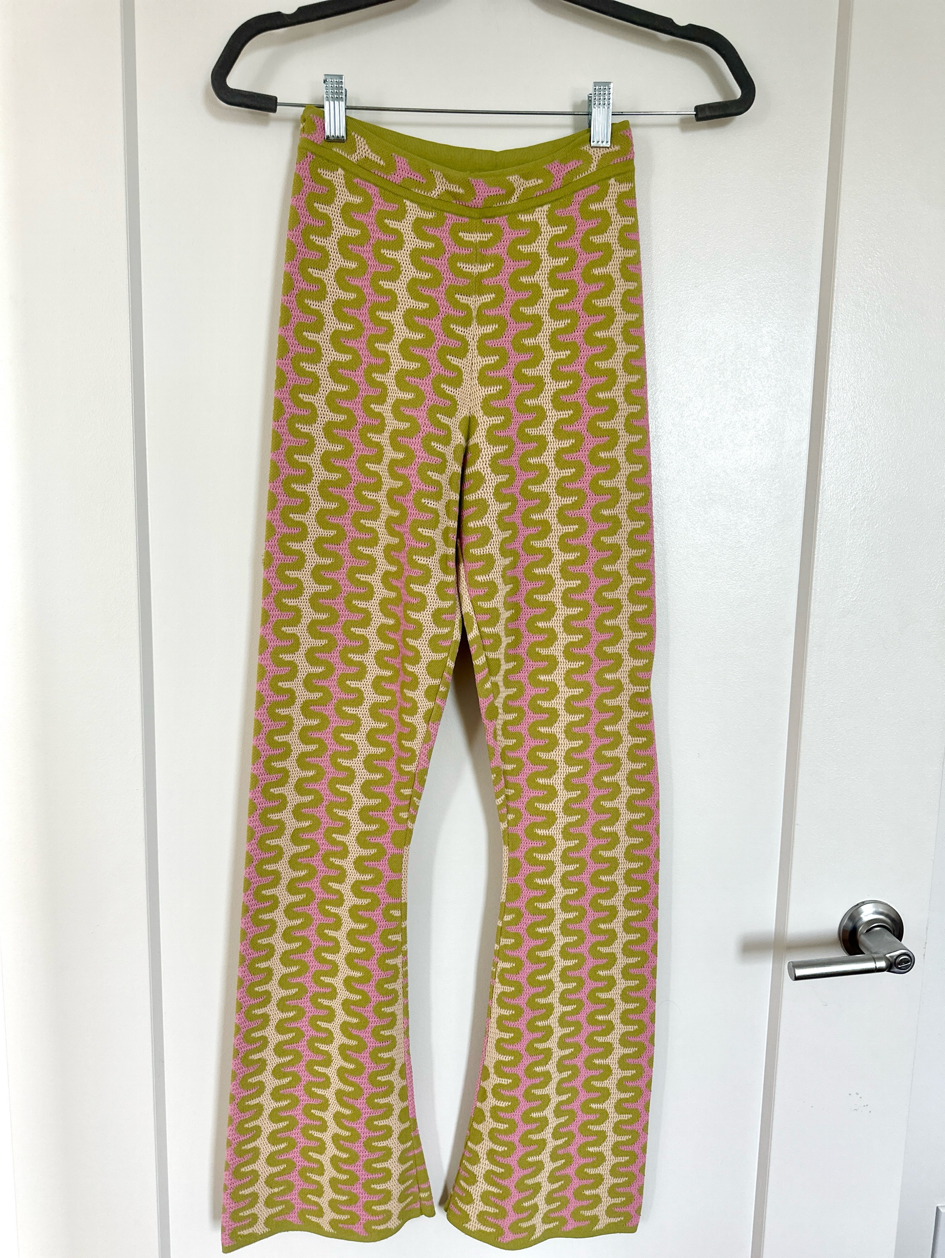 Sandro Lime Pink Knit Patterned Flare Pants Size XS