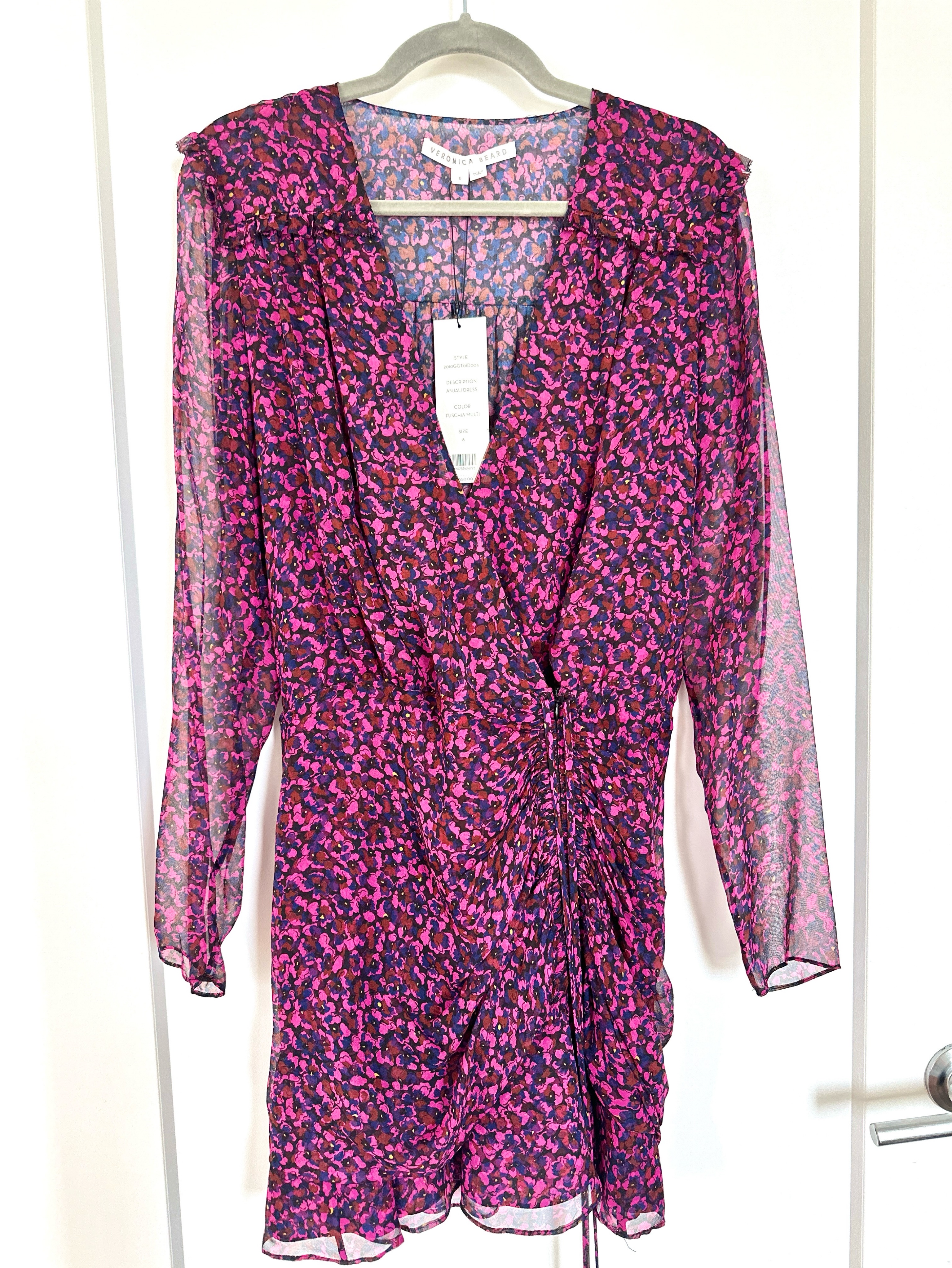 Veronica Beard Floral Silk V Neck Dress Size 6