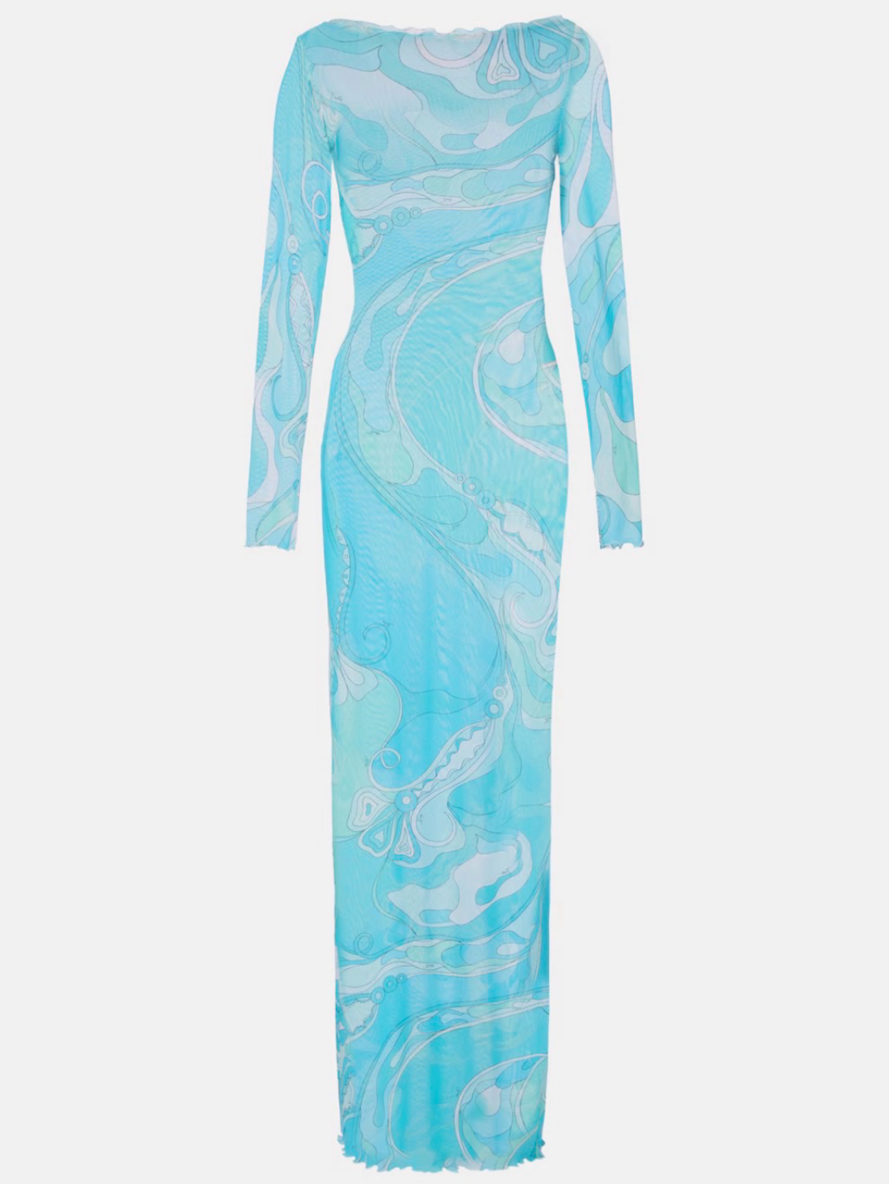 Pucci Blue Abstract Sheer Mesh Maxi Dress Small