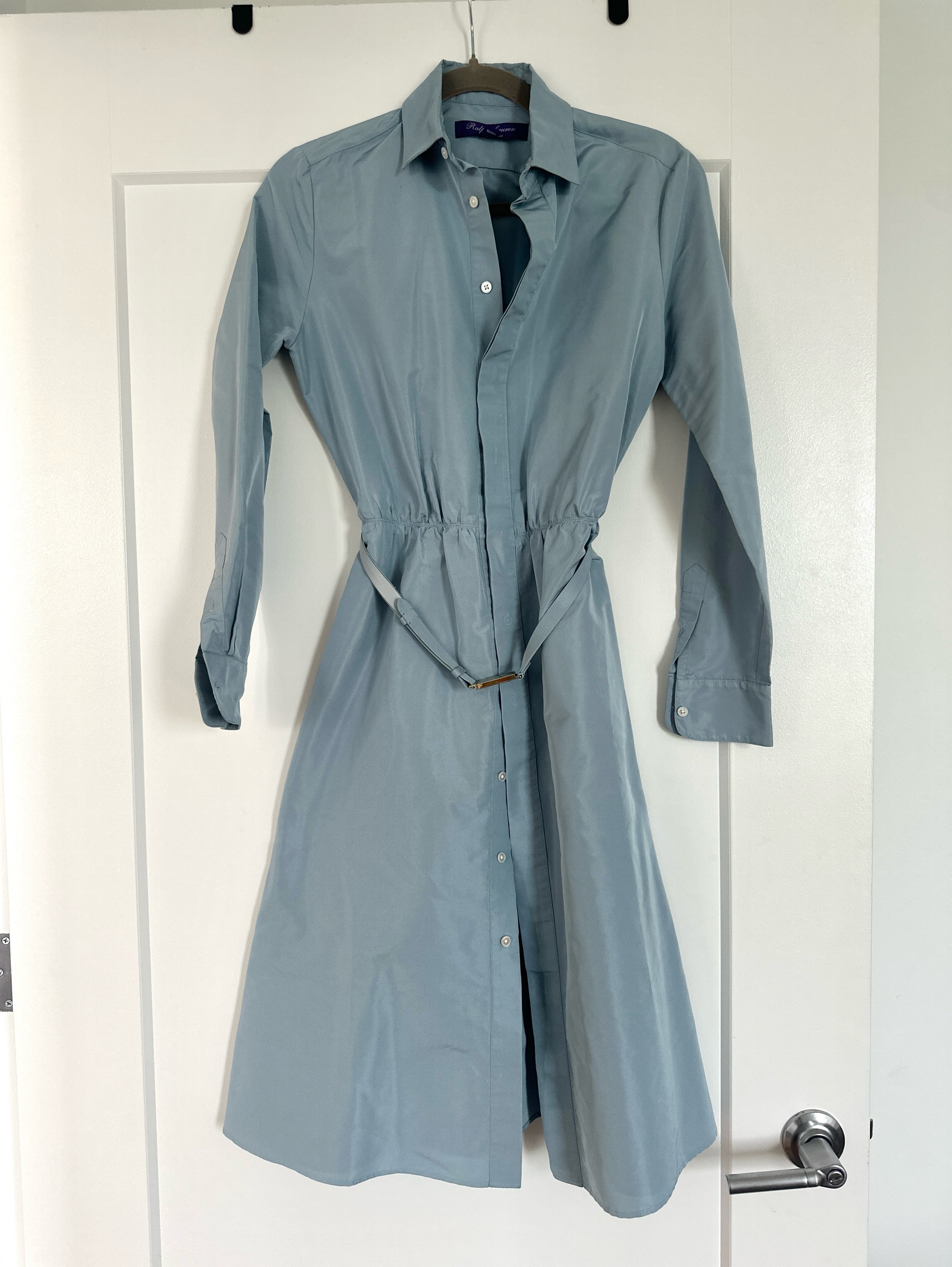 Ralph Lauren Purple Label Blue Silk Belted Dress Size