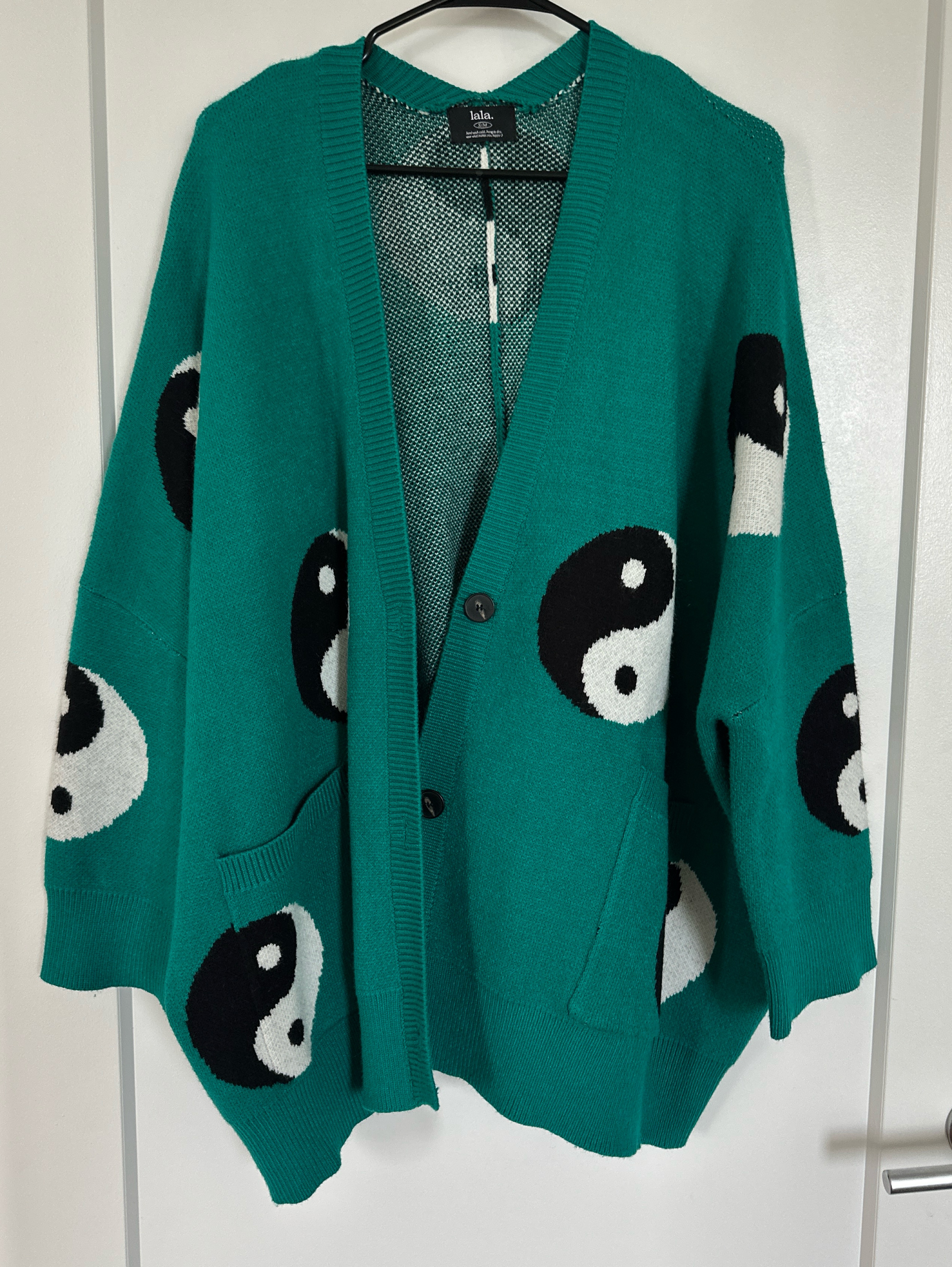 Dress in Lala Teal Yin Yang Cardigan Sweater Small/Medium
