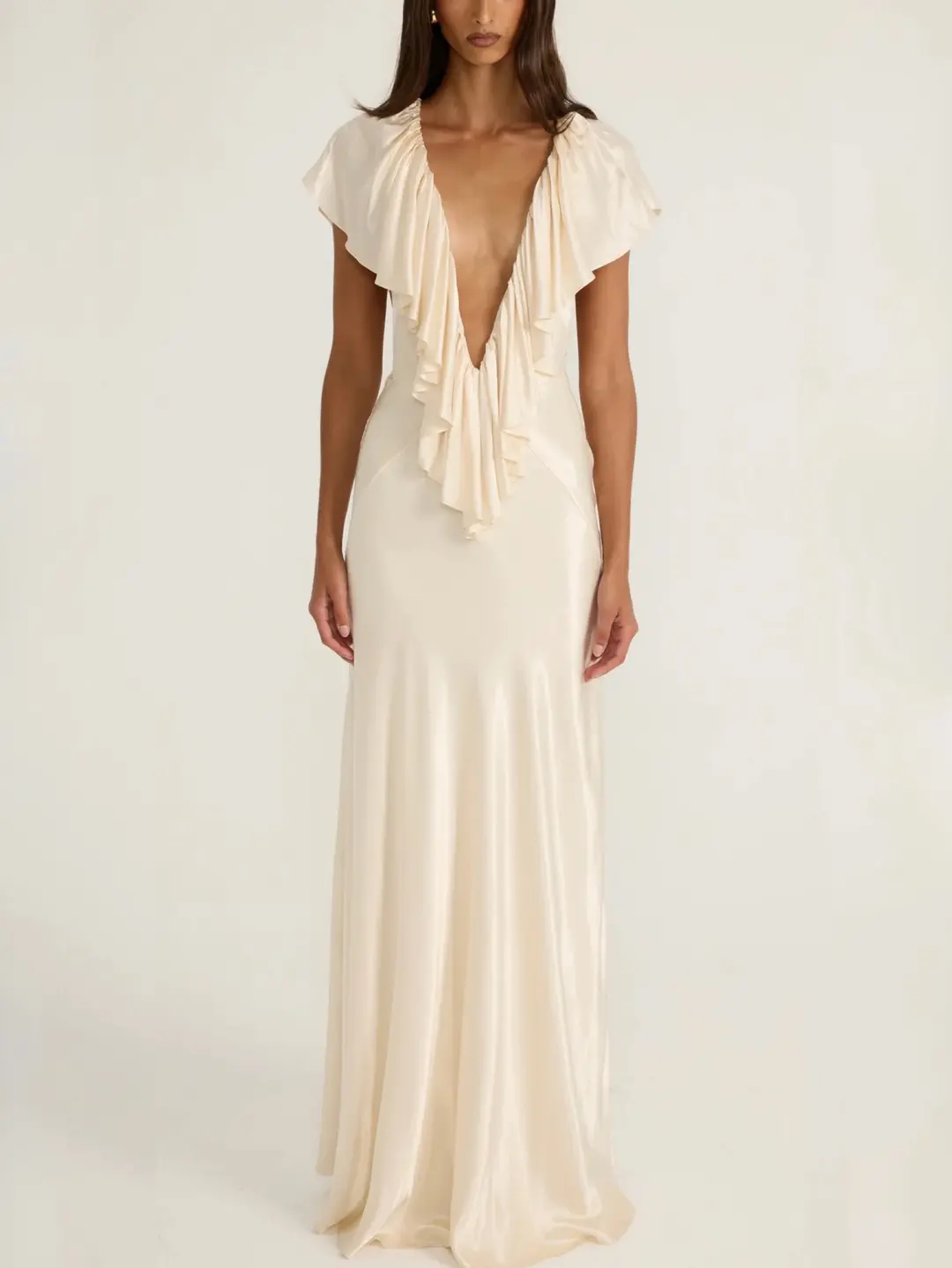 Tan Ance Gria Clover Gown In Cream Satin, photo 5 of 5