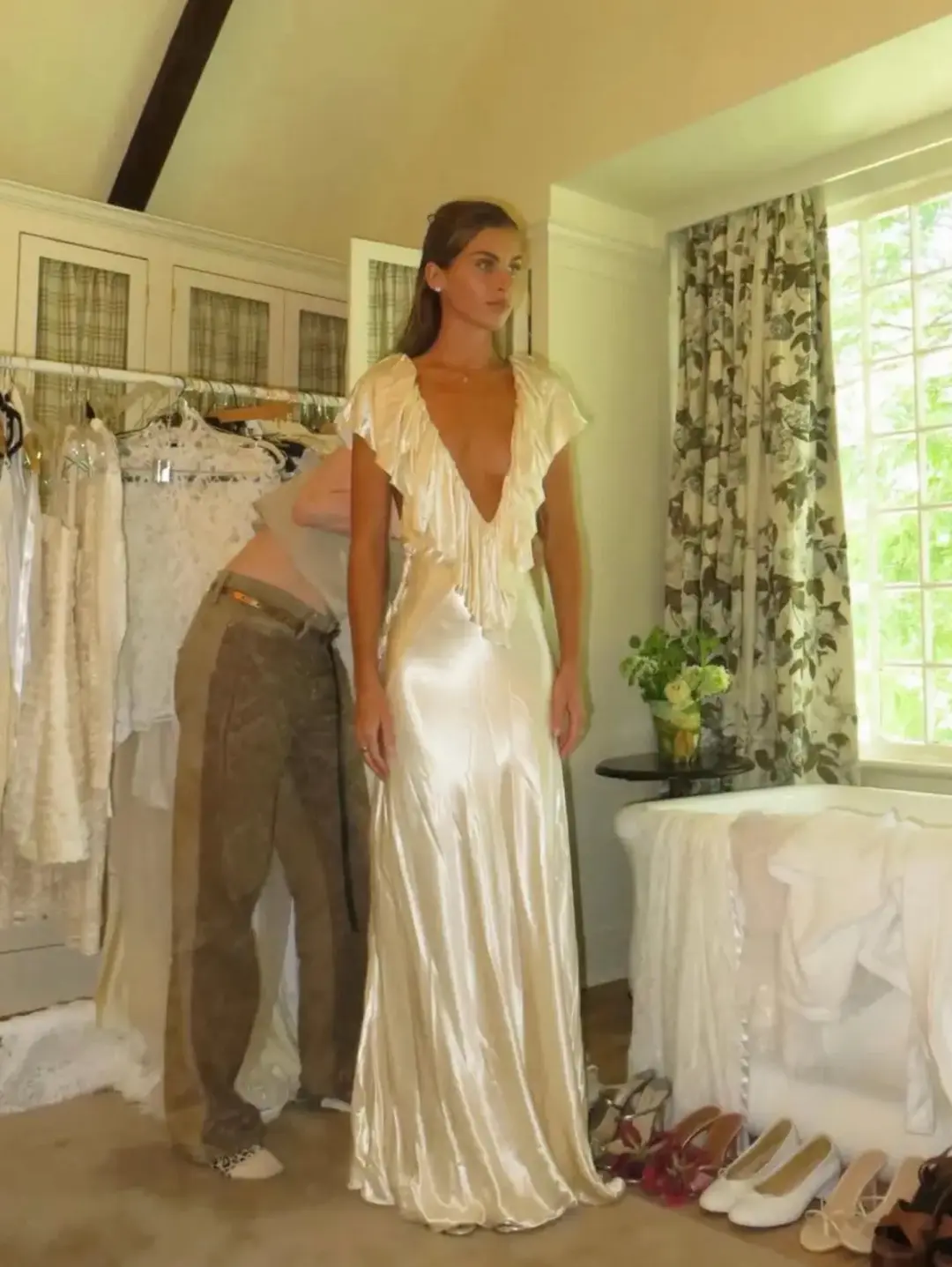 Tan Ance Gria Clover Gown In Cream Satin, photo 1 of 5