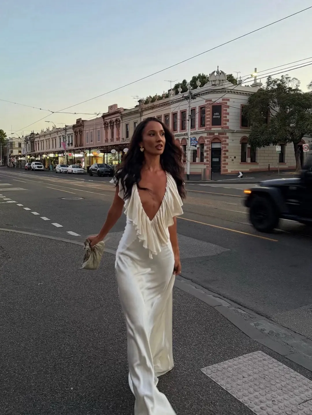 Tan Ance Gria Clover Gown In Cream Satin, photo 3 of 5