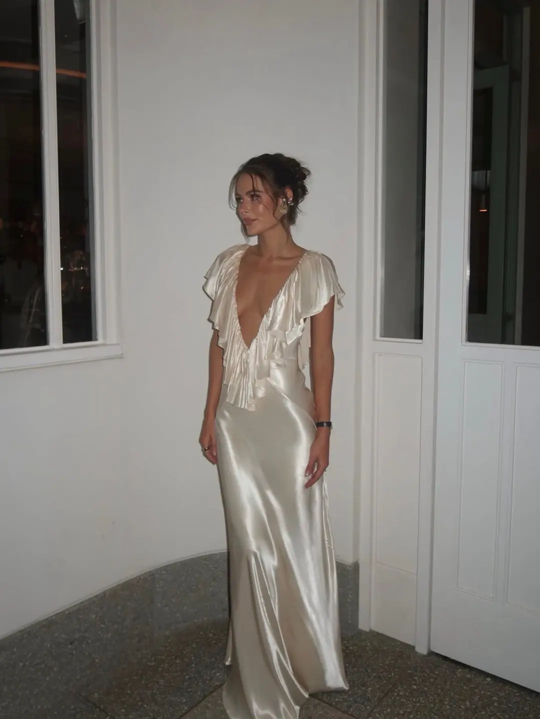 Tan Ance Gria Clover Gown In Cream Satin, photo 2 of 5