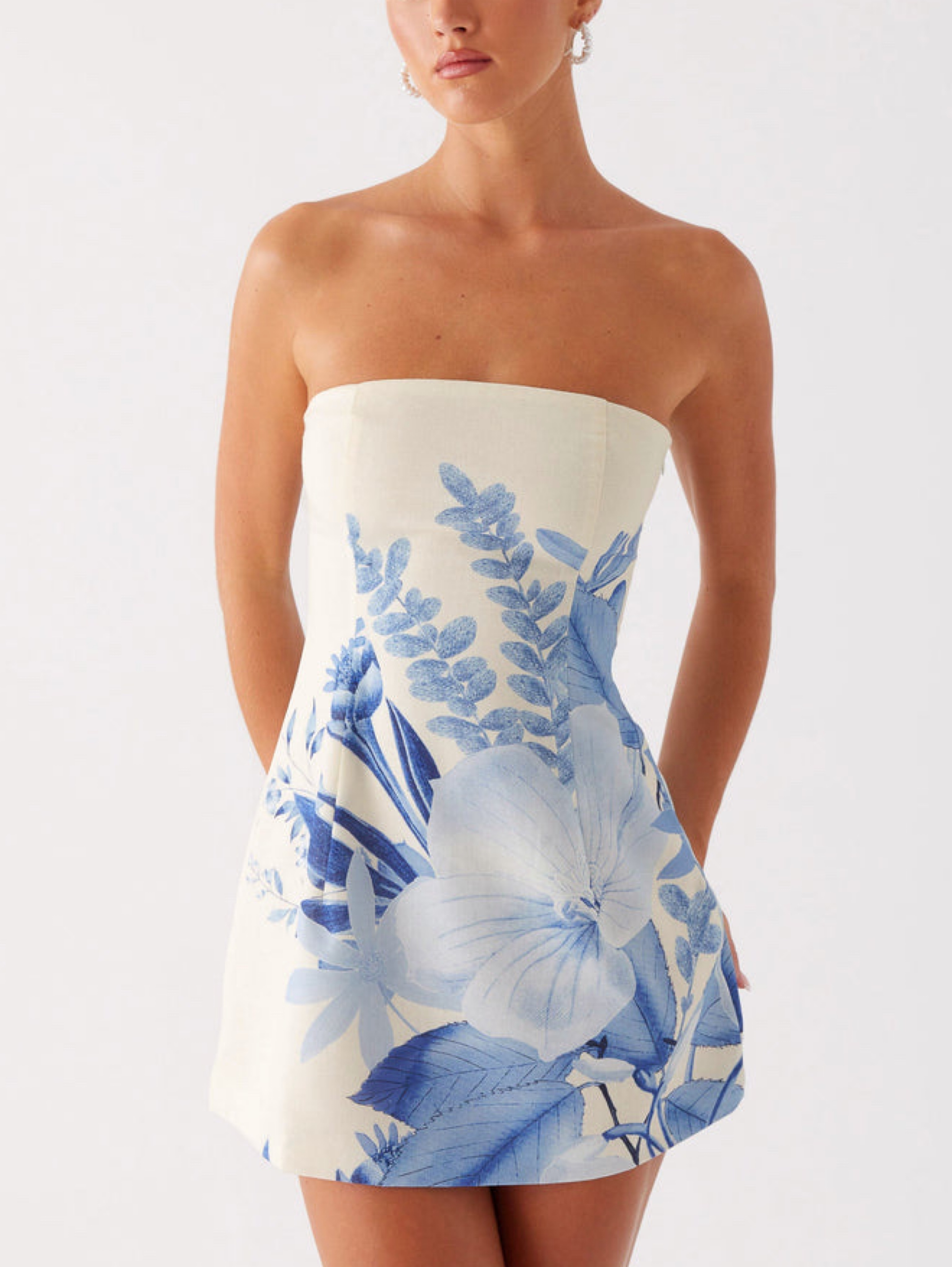 cream dress with blue flowers Floral Print Mini by Peppermayo Wedding dress