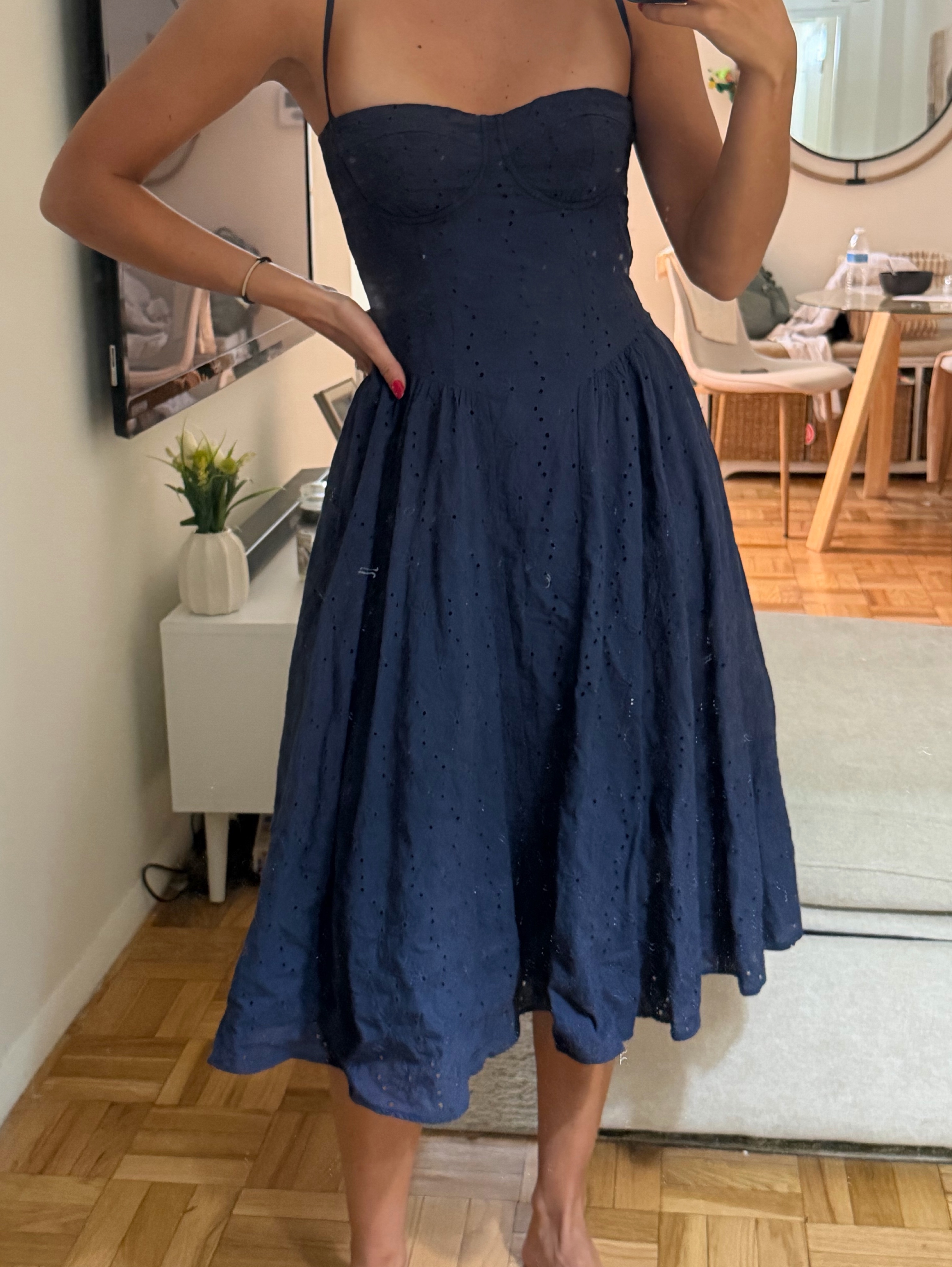 navy eyelet midi dress JANE dress Navy Eyelet