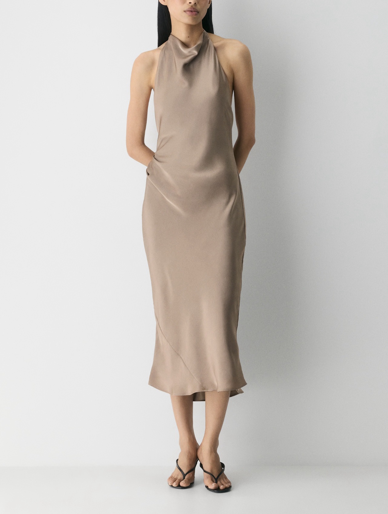 Aritzia Audience Satin Halter Dress in Warm Taupe by Aritzia Babaton -  Pickle