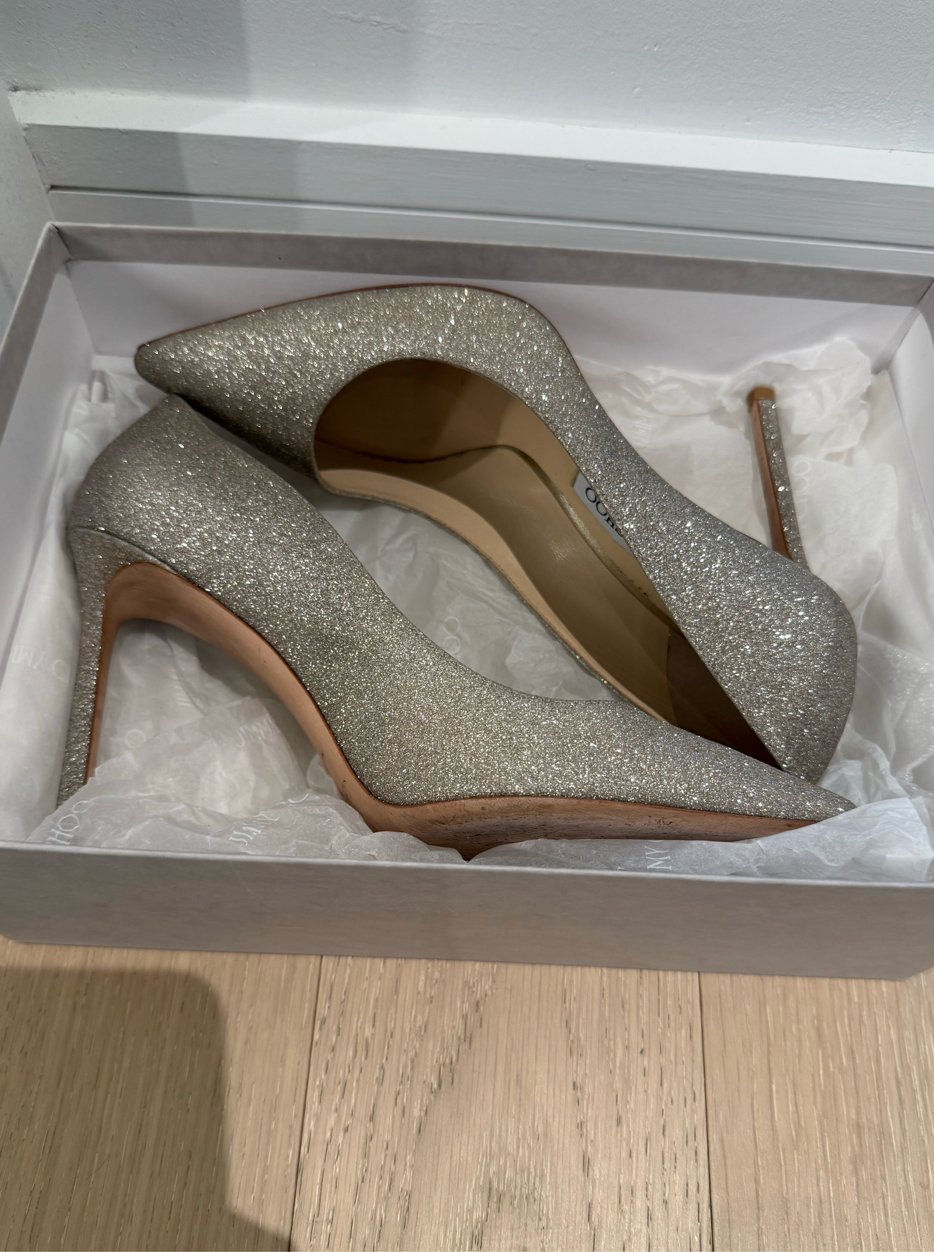 【値下げしました】JIMMY CHOO Romy100 Platinum Ice Jimmy Choo Platinum Ice Romy 100 by Jimmy Choo - Pickle
