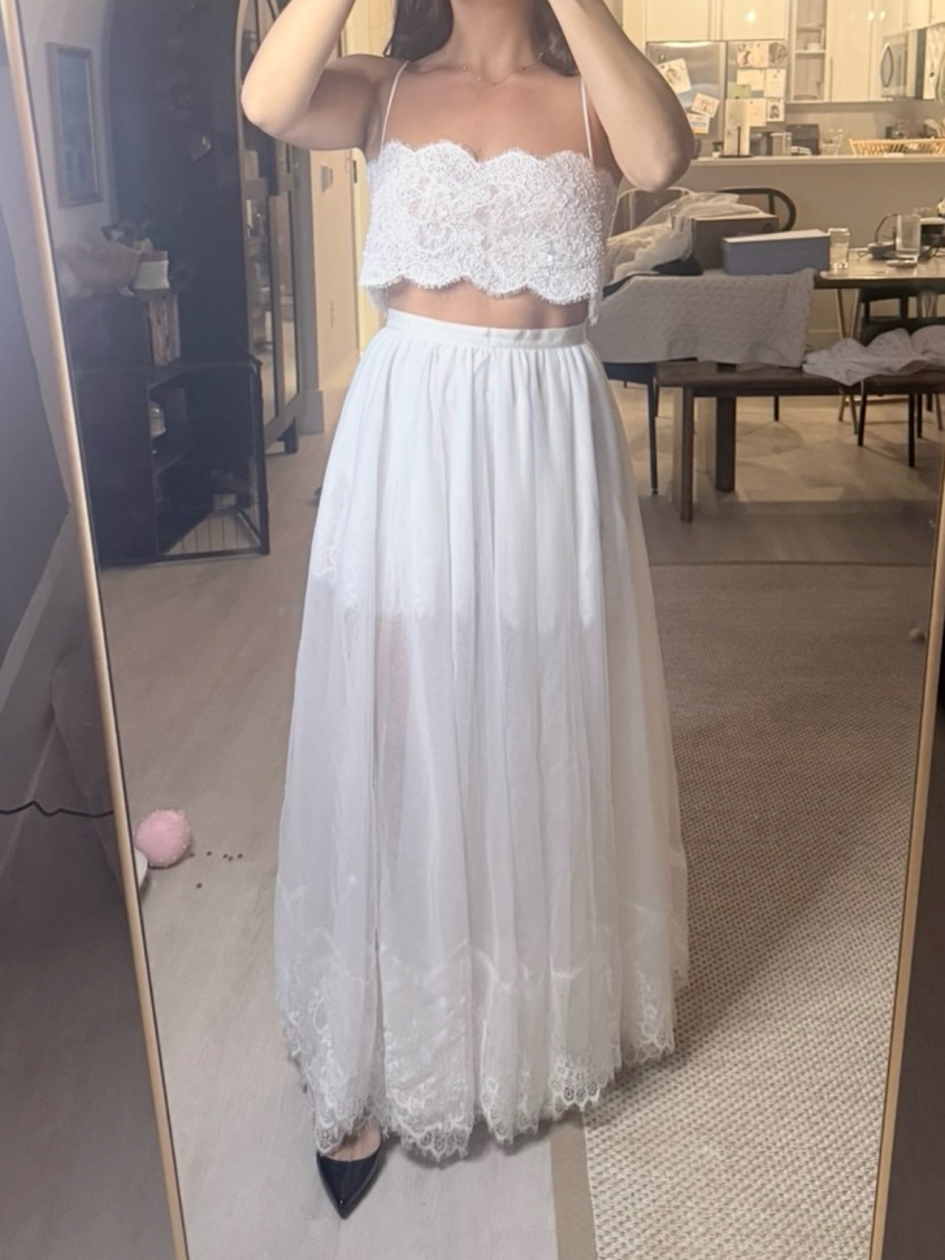 V. Chapman White Lace Crop Top Tulle Maxi Skirt Set by V Chapman