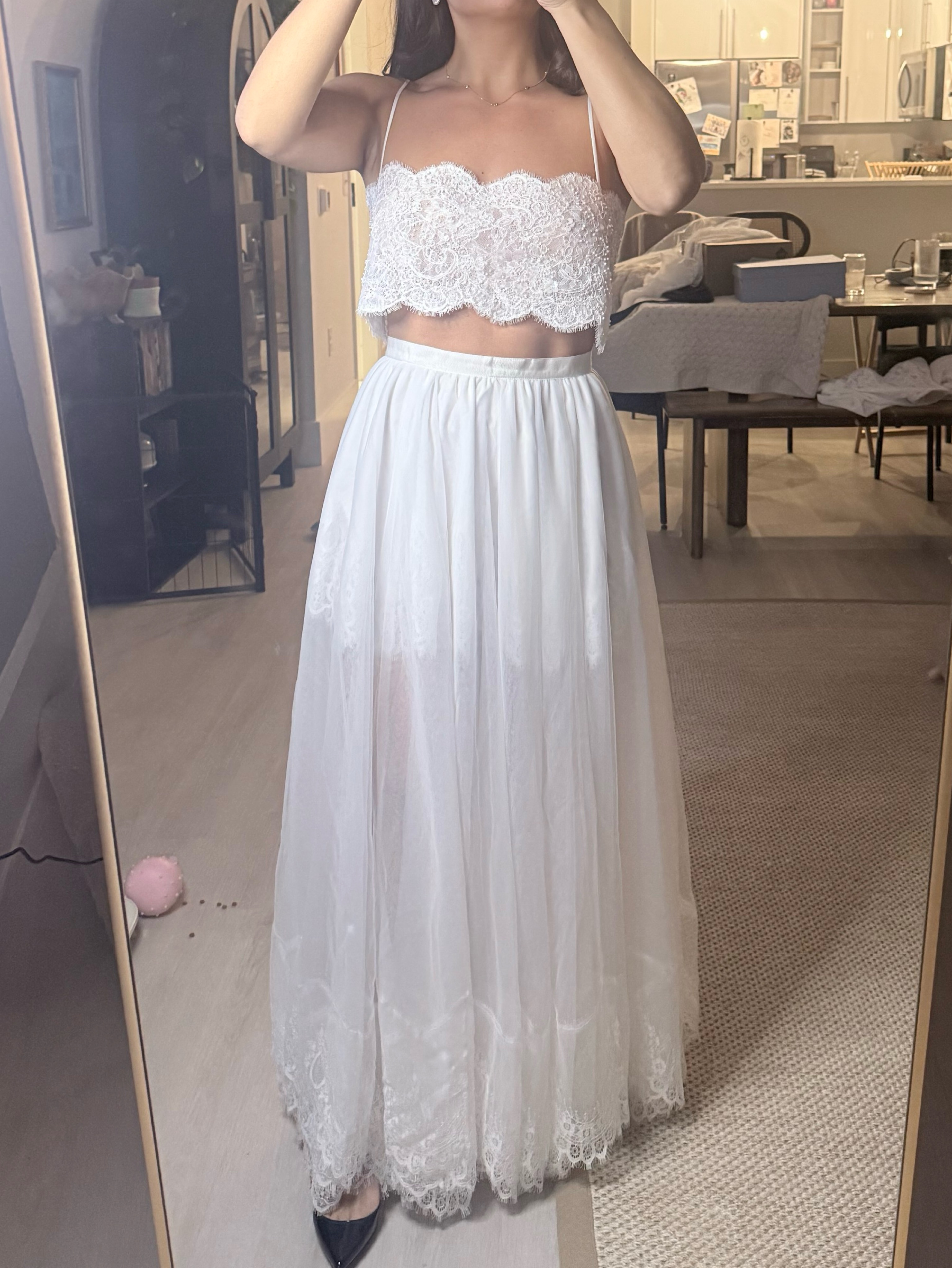 V. Chapman White Lace Crop Top Tulle Maxi Skirt Set by V Chapman