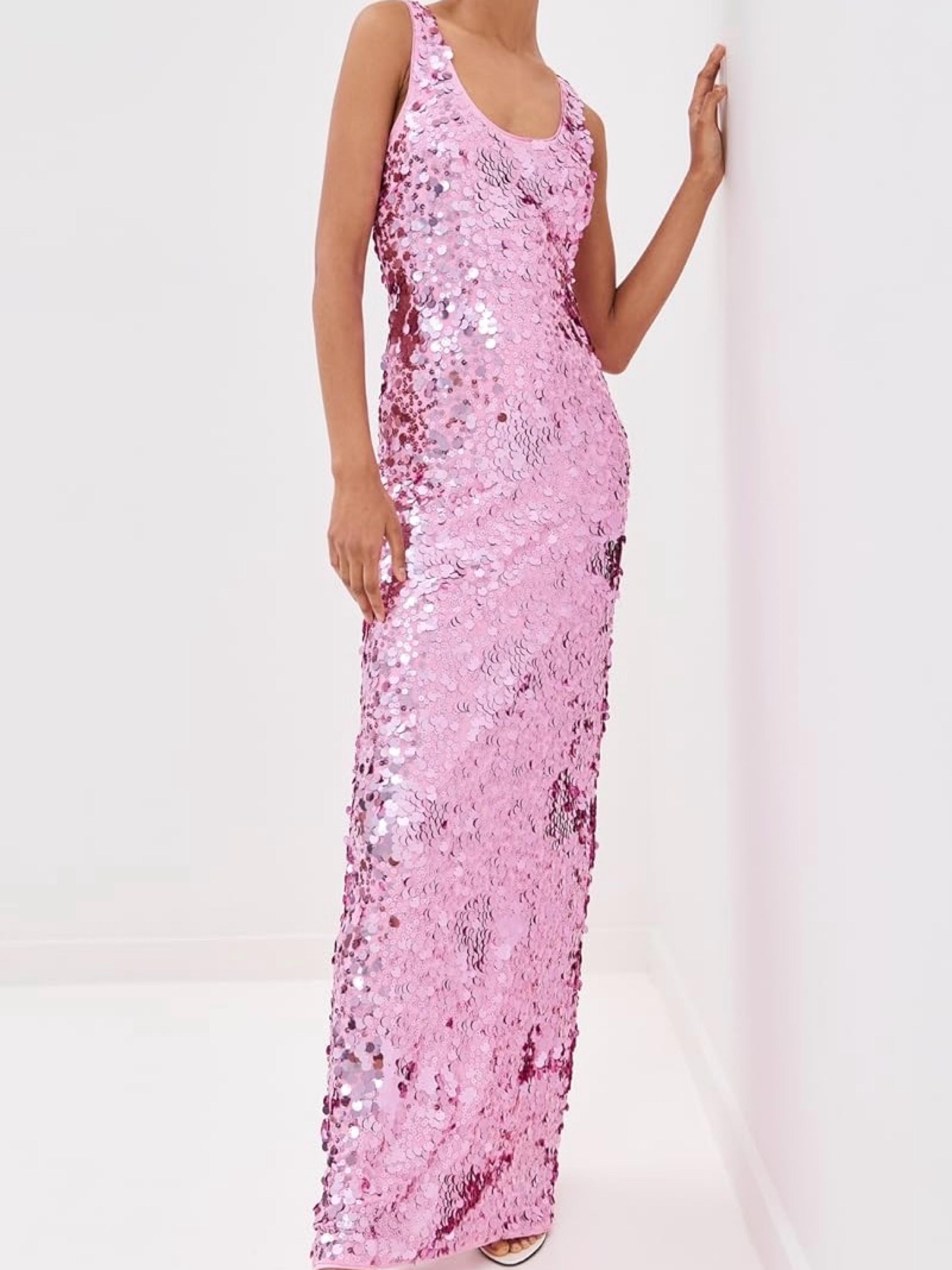 pink sequin tank dress Simkhai Pink Sequin Bex Tank Maxi Dress by Jonathan Simkhai
