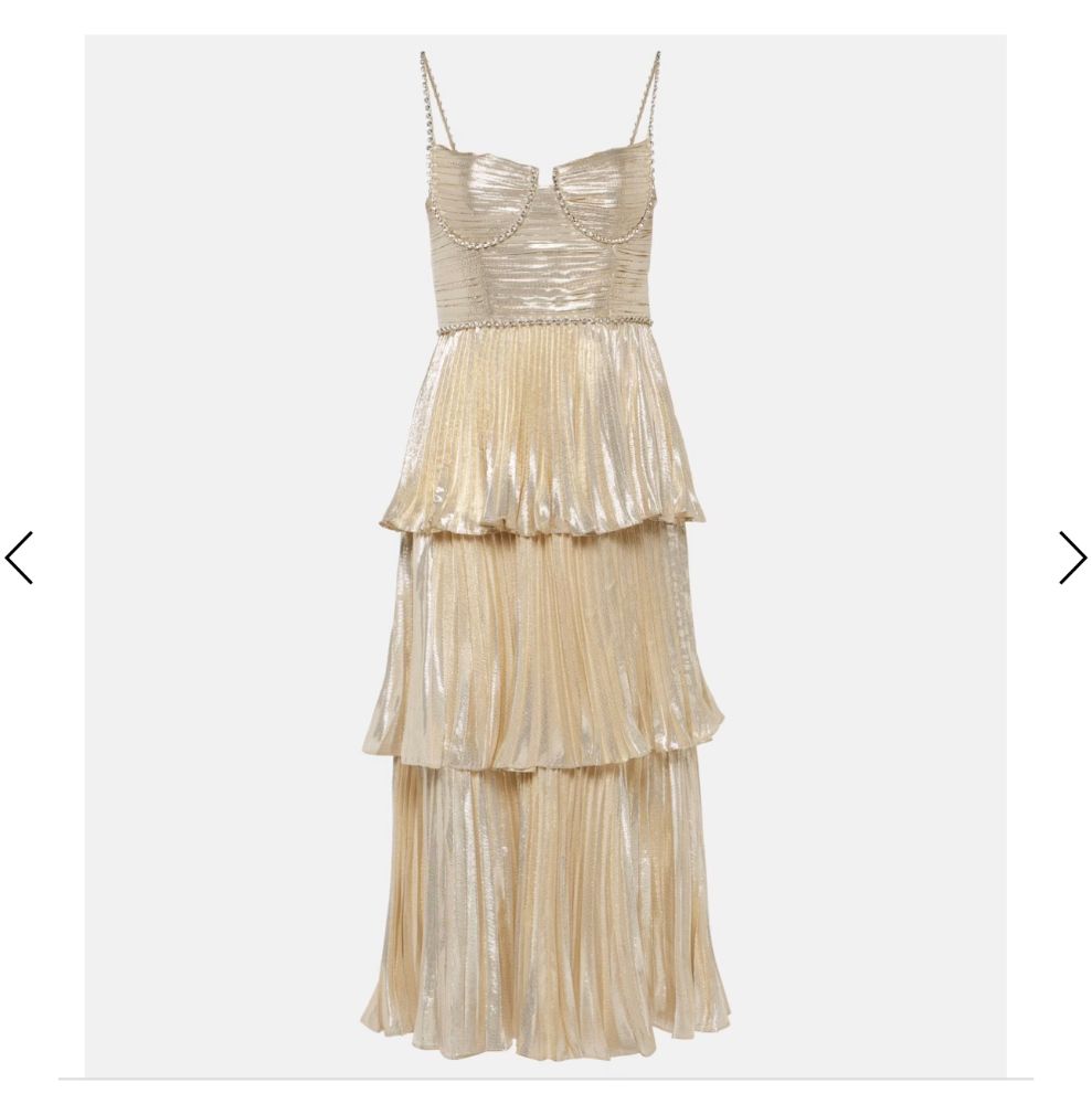Self-Portrait Gold Metallic Tiered Midi Dress