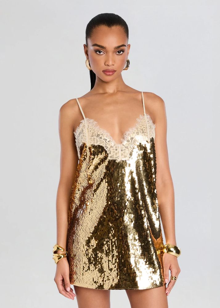 Retrof锚te Olive Sequin Lace Dress