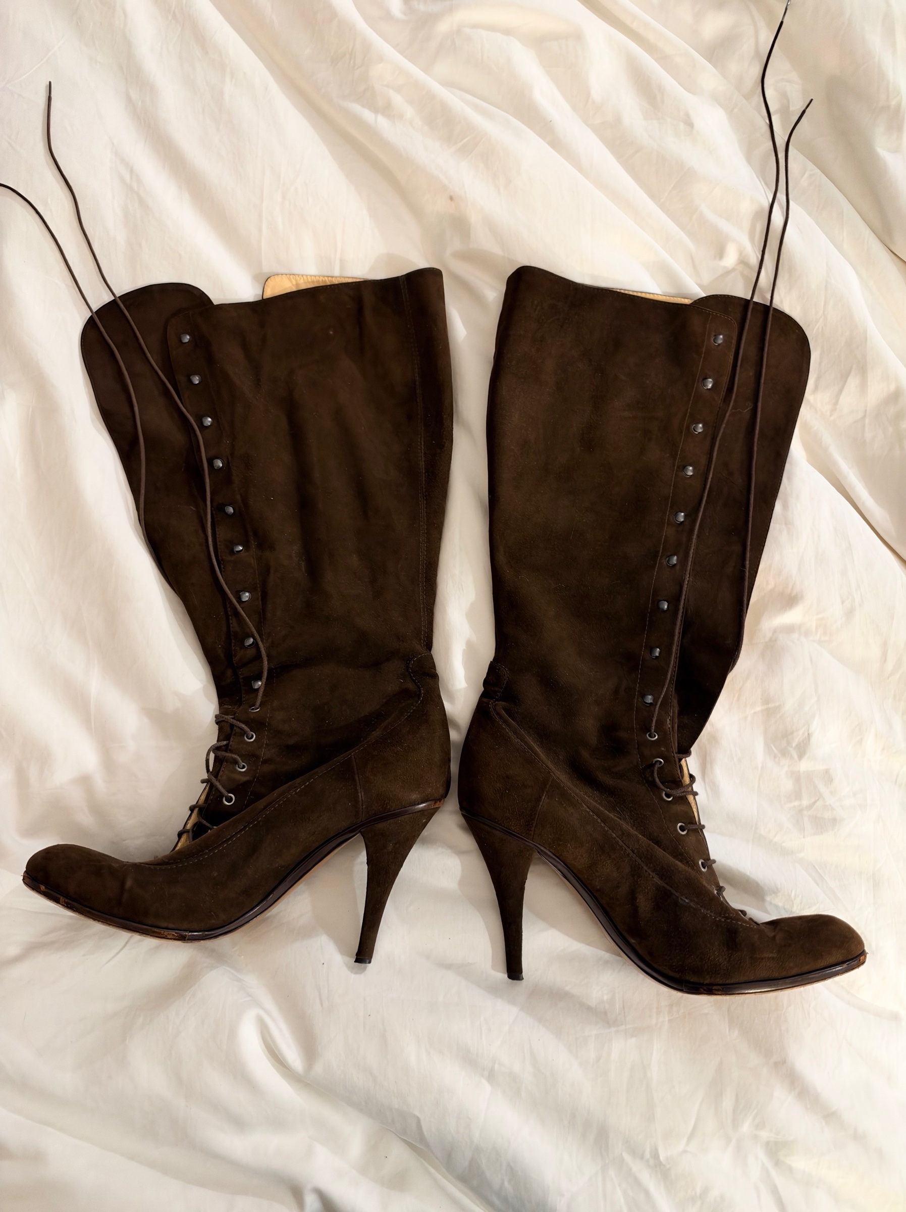 Vintage Moschino Brown Suede Lace-Up Boots by Moschino | Pickle