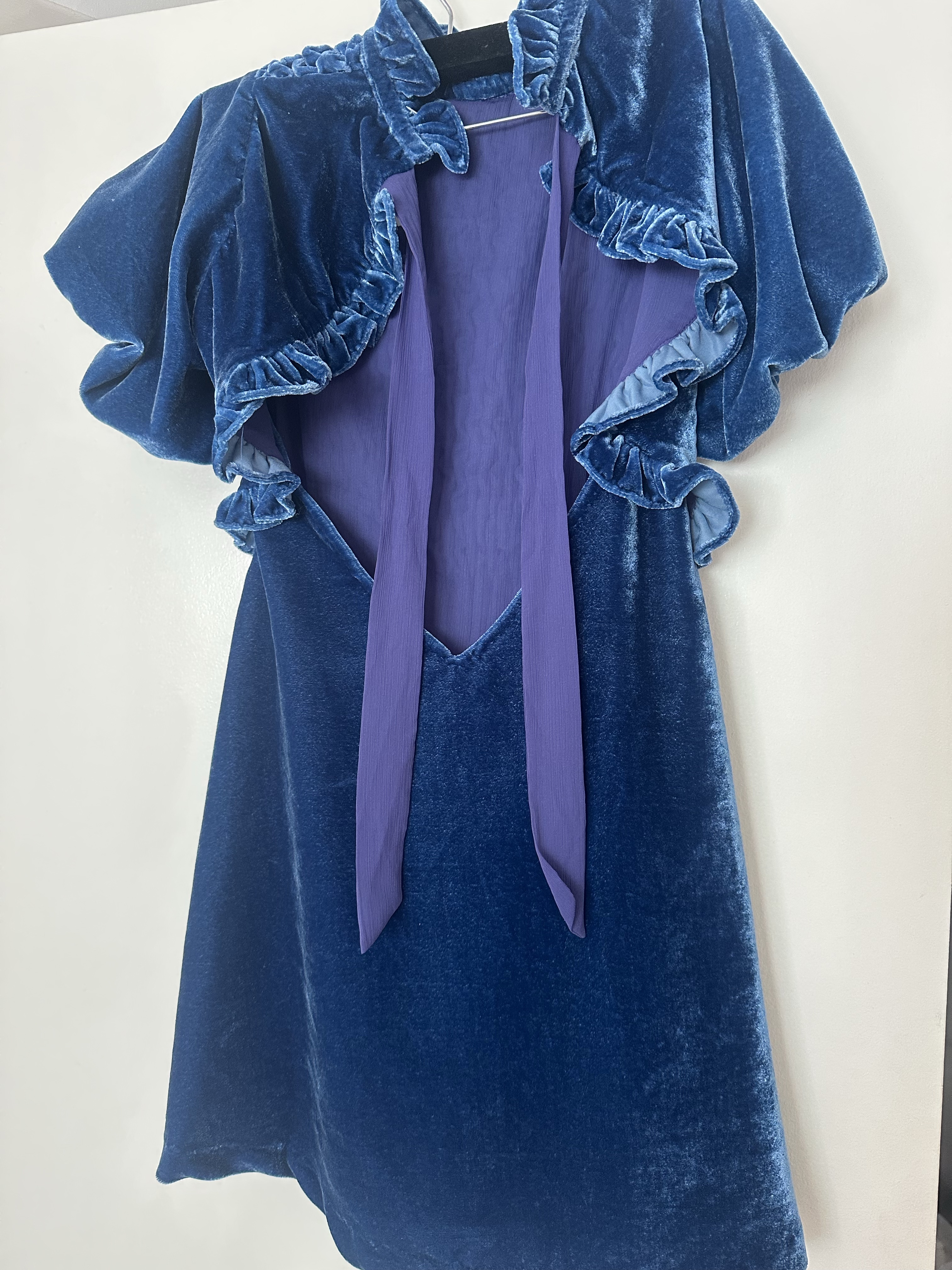 free people blue velvet dress Free People Chelsey Blue Velvet Mini Dress Shift Open Back L/S Sz L NEW