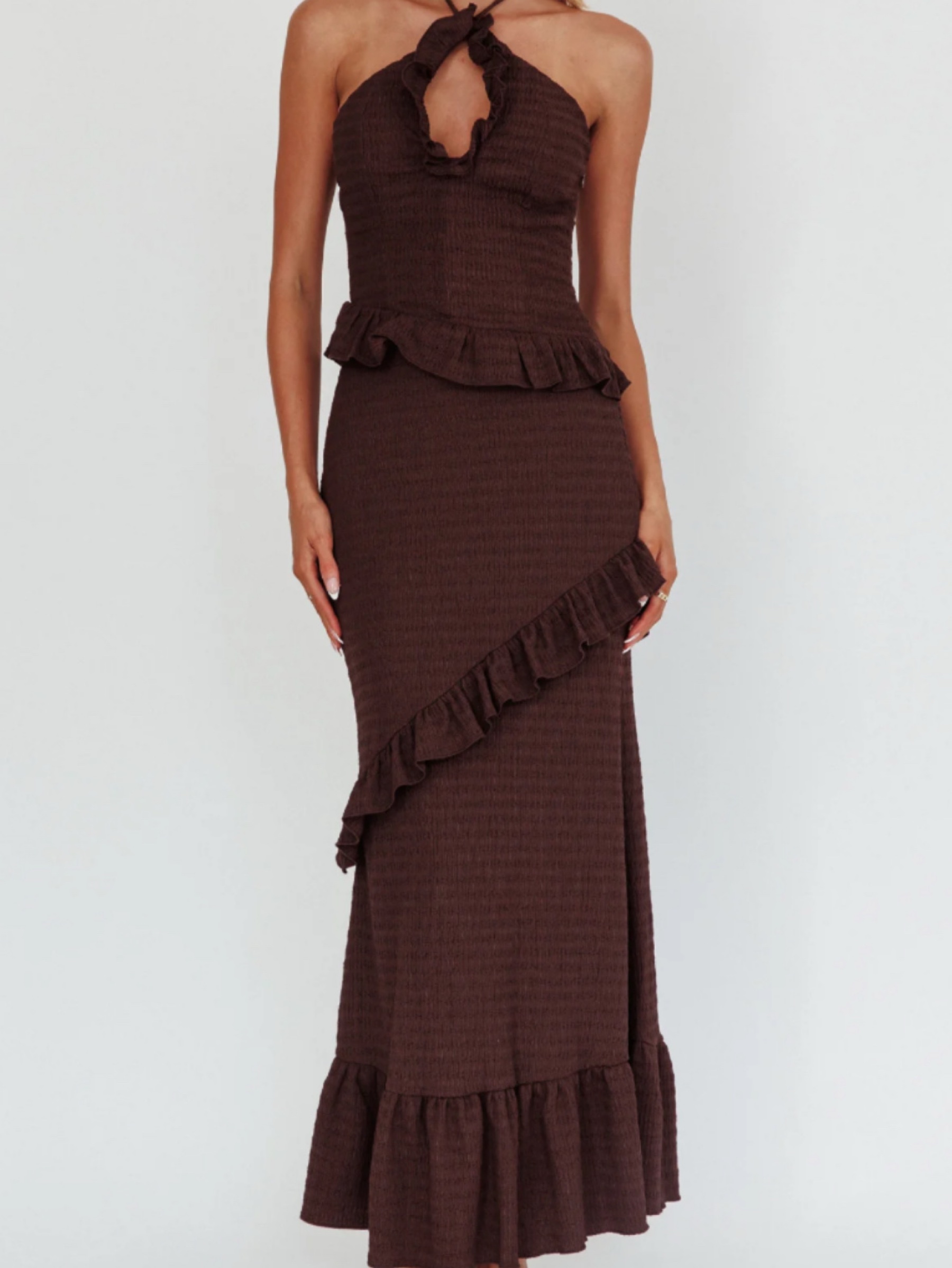 amazon halter dress Brown Ribbed Maxi by N/A discount flower girl dresses USA