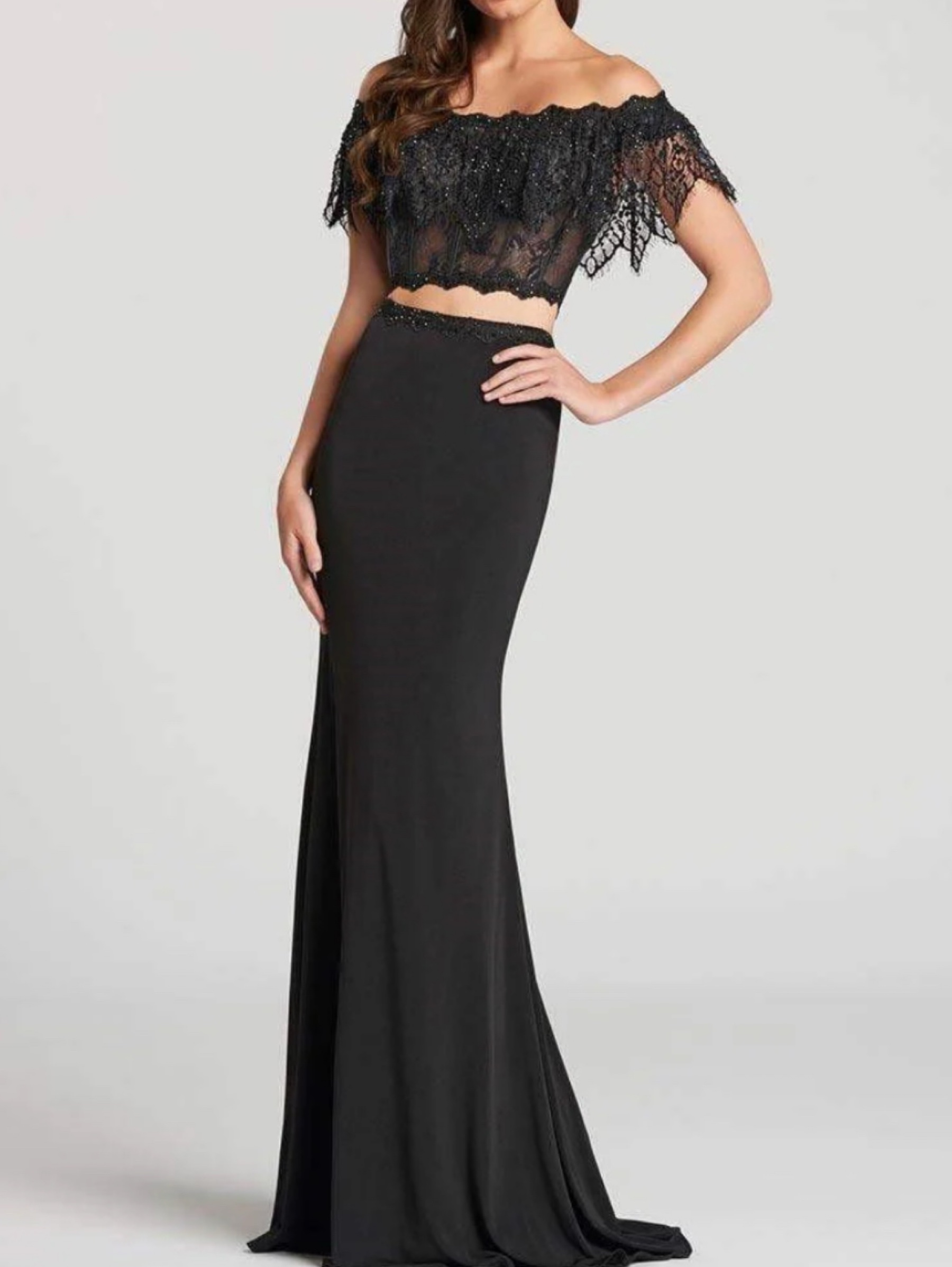 Ellie Wilde - EW118017 Black Lace Off-Shoulder Two-Piece Dress by