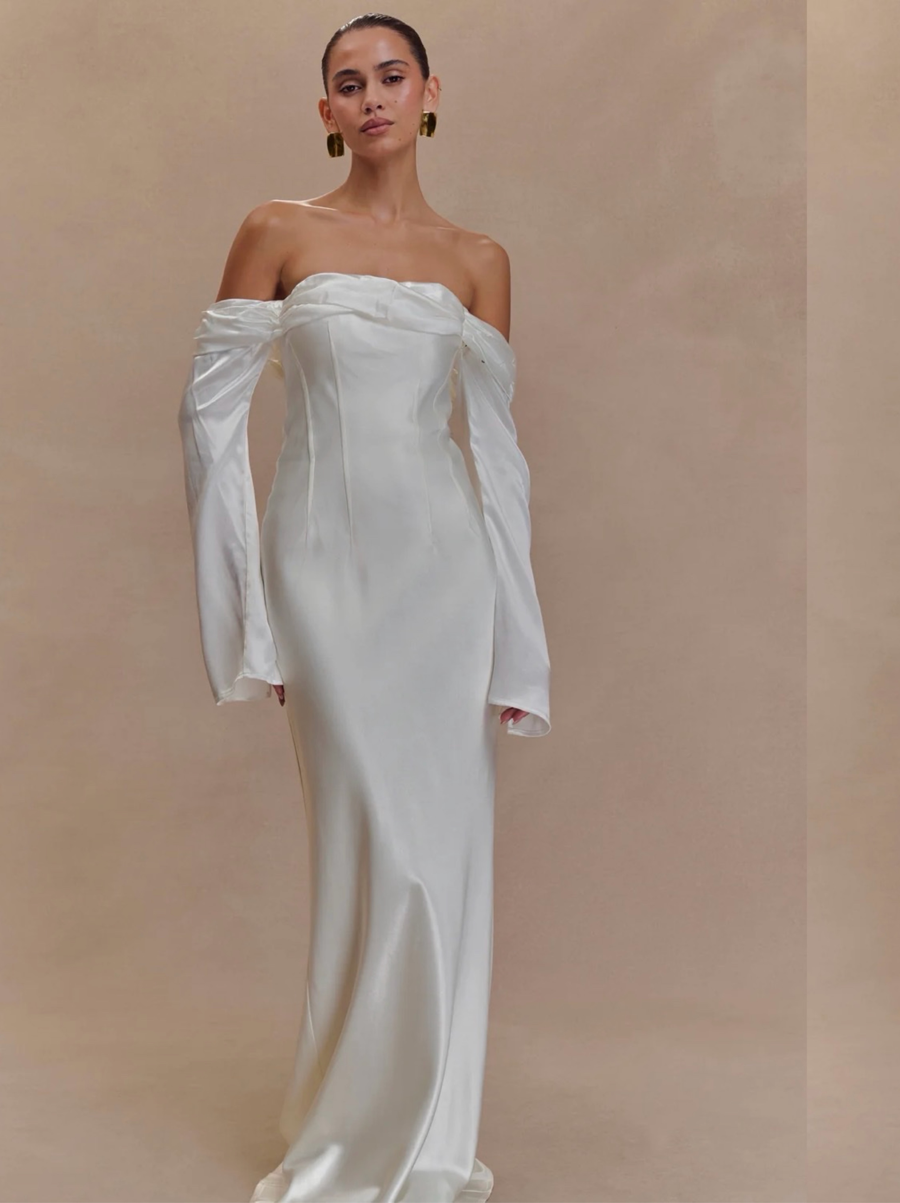 Giselle Off Shoulder Cowl Neck Maxi Dress - White