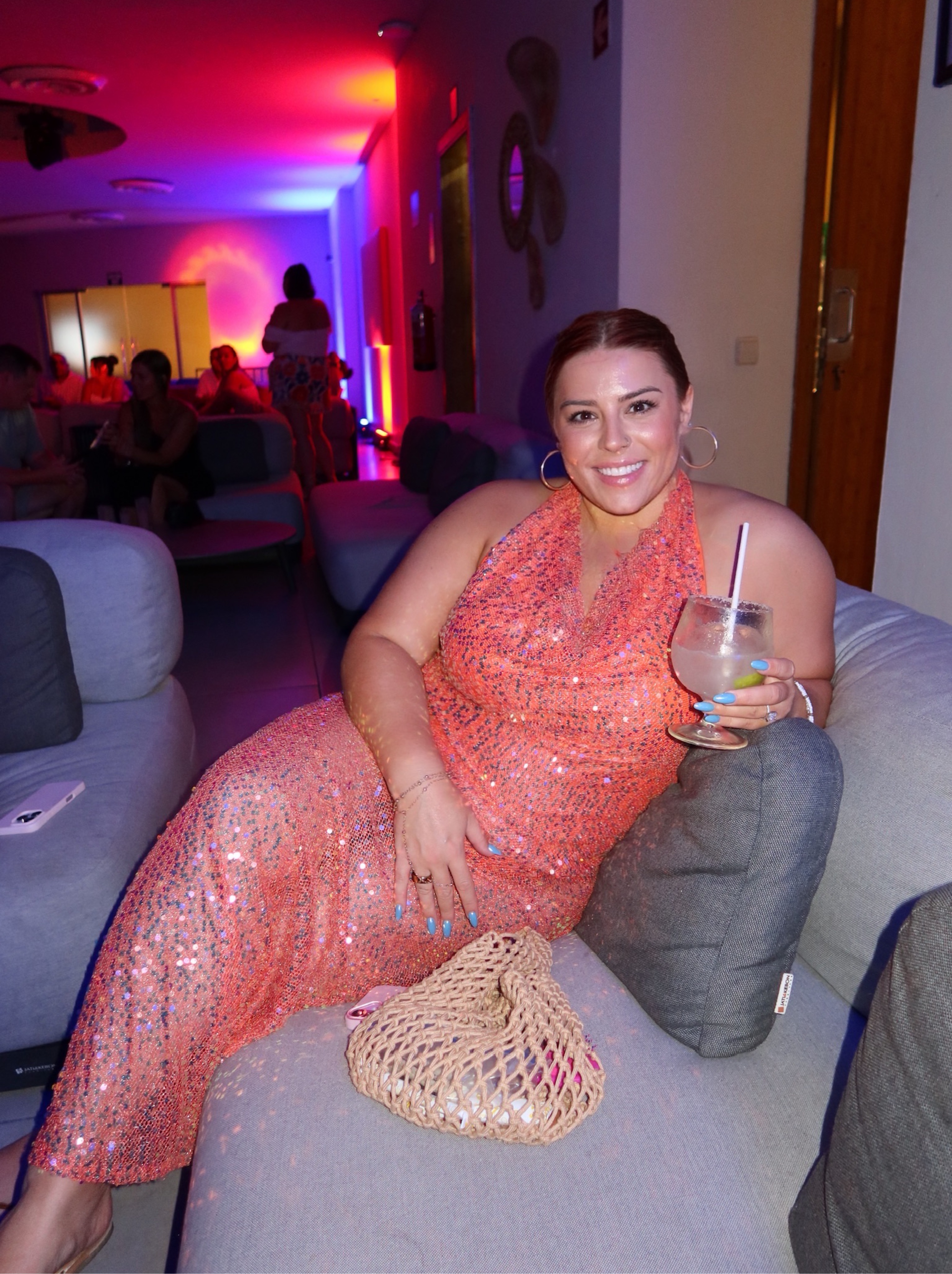 Diana Sheer Sequin Cowl Neck Maxi Dress - Orange