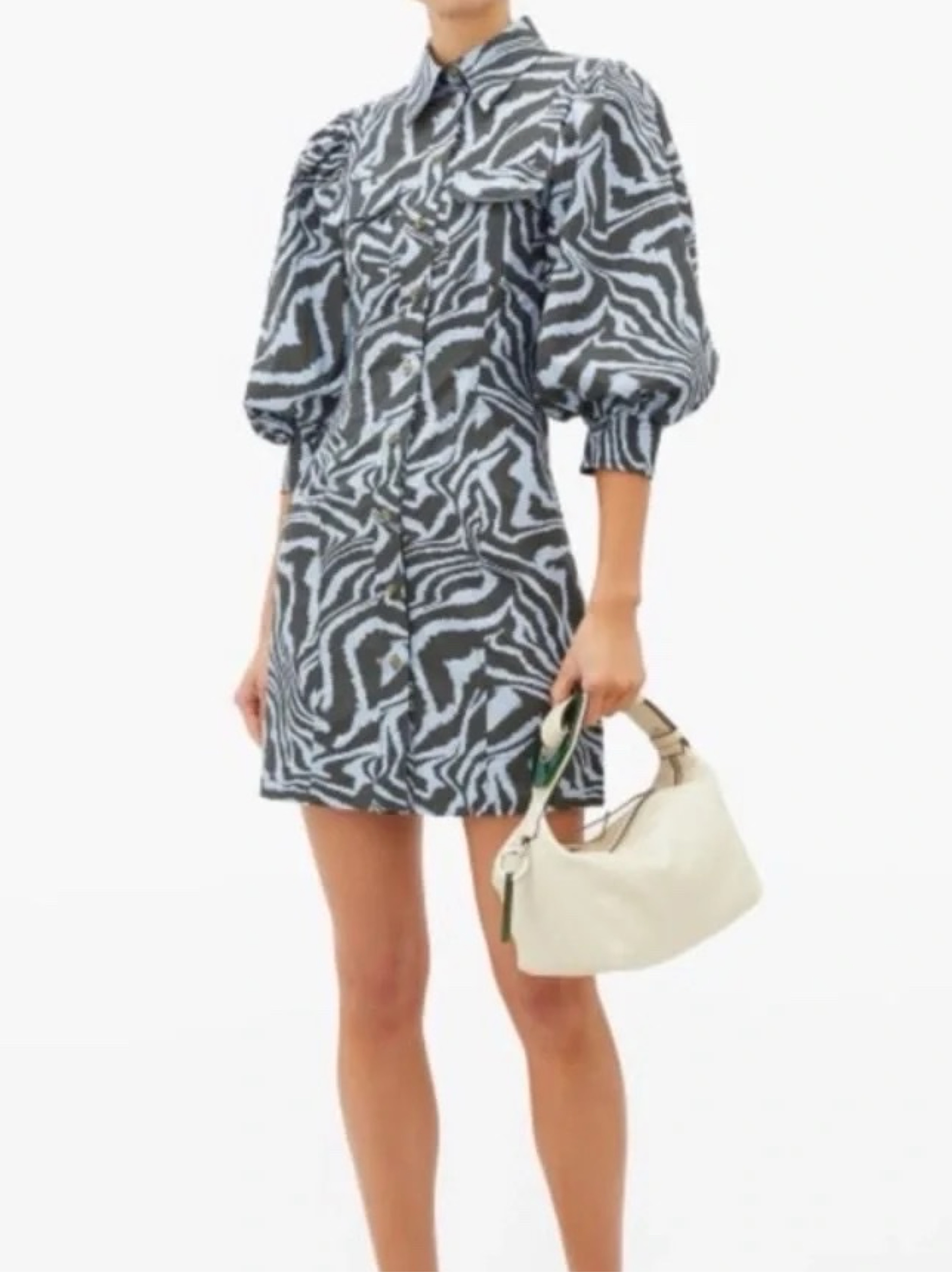 ganni blue zebra dress GANNI White Dress in Zebra Denim
