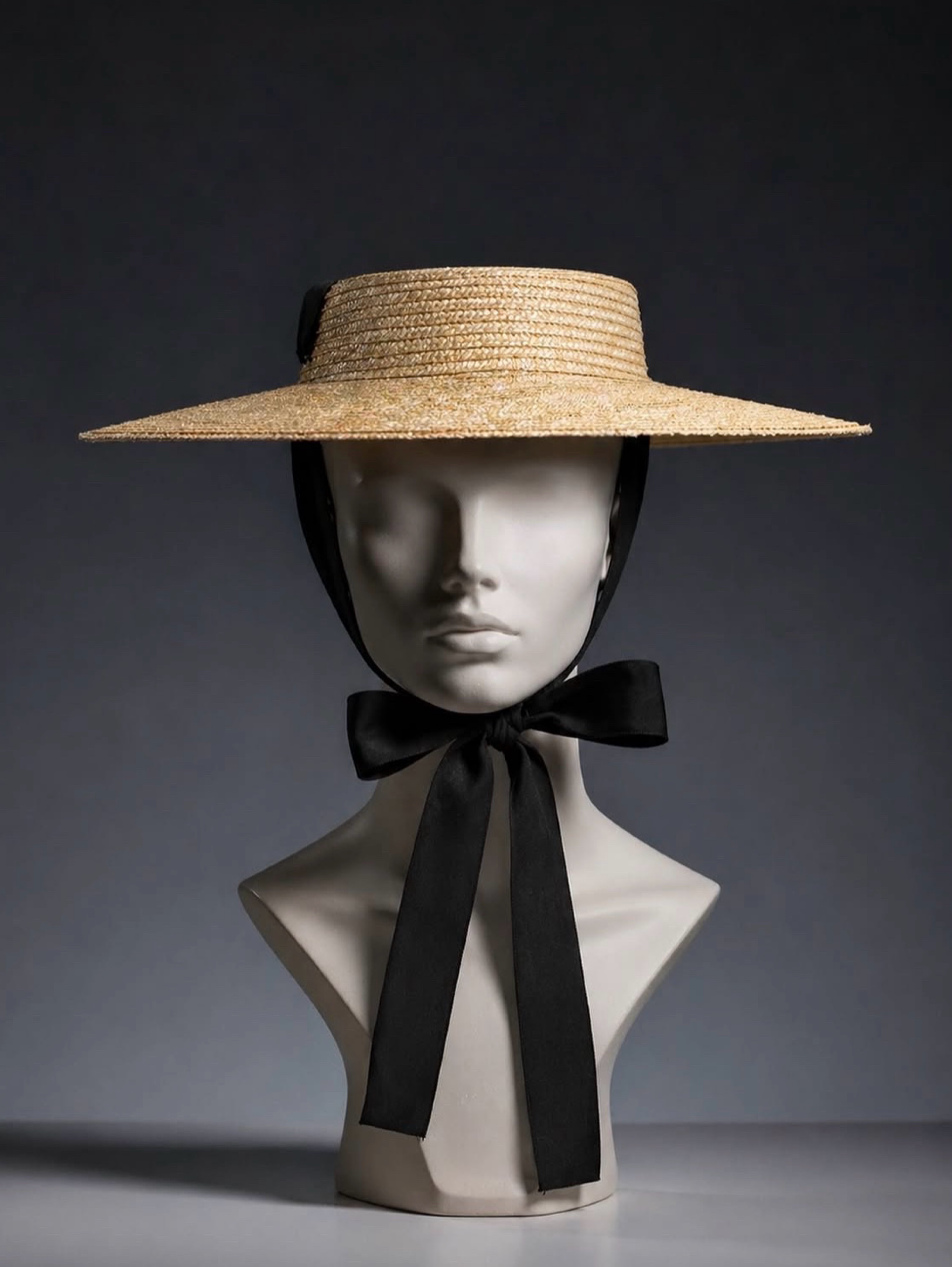 Italian brim straw hat with ribbon