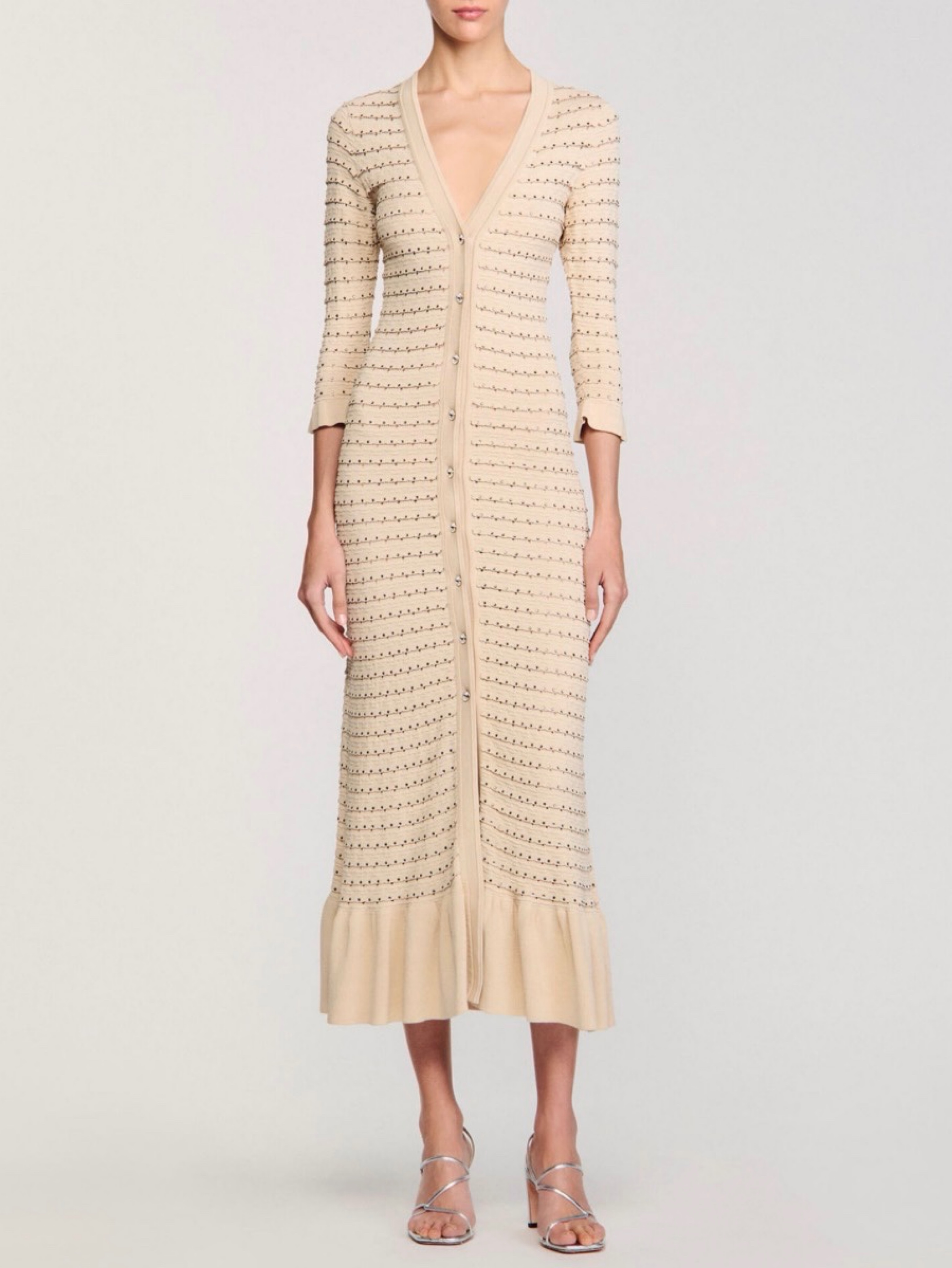 SANDRO - Rhinestone Knit Maxi A-Line Dress