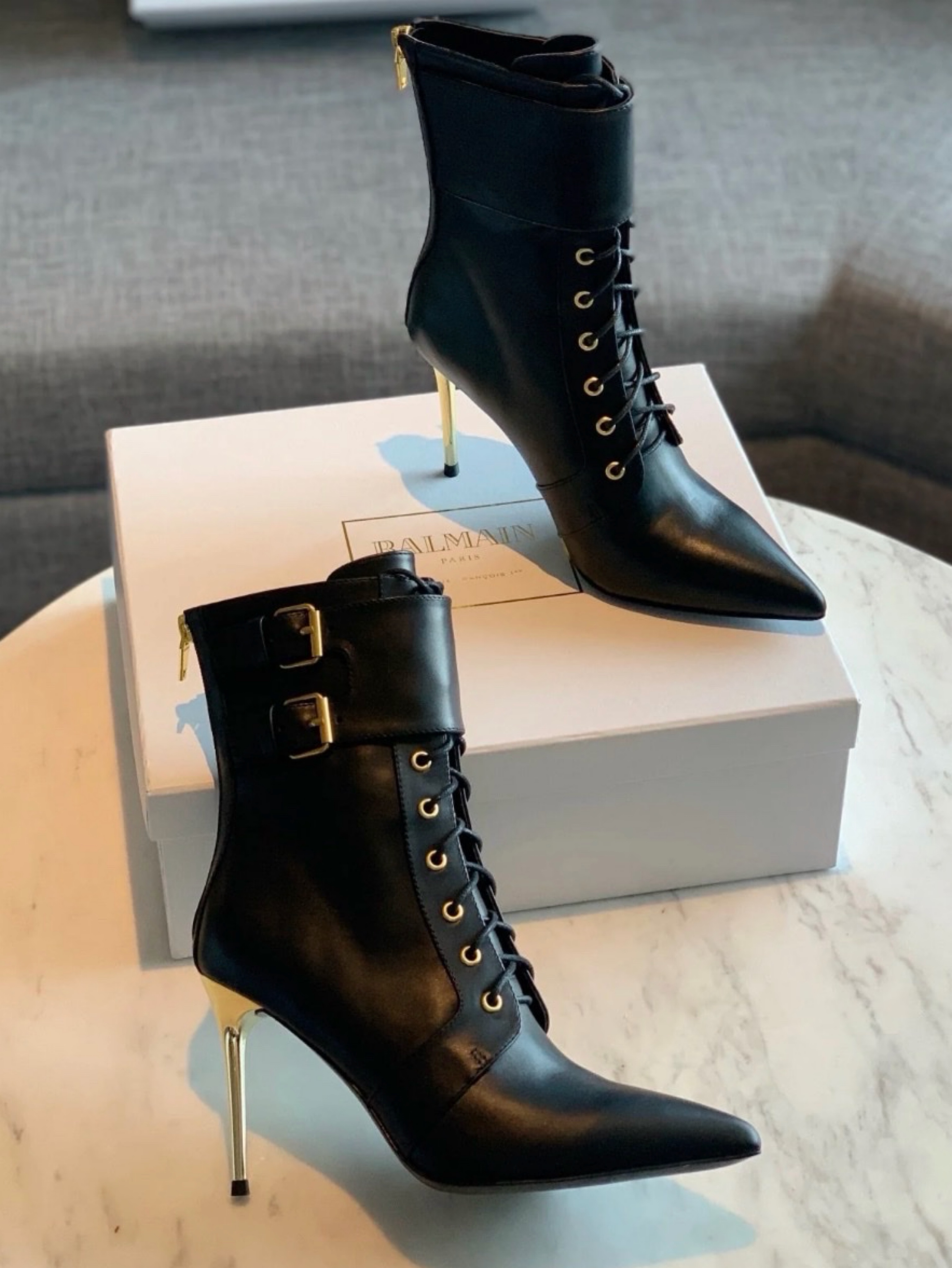 Balmain Black Leather Lace-Up Ankle Boots