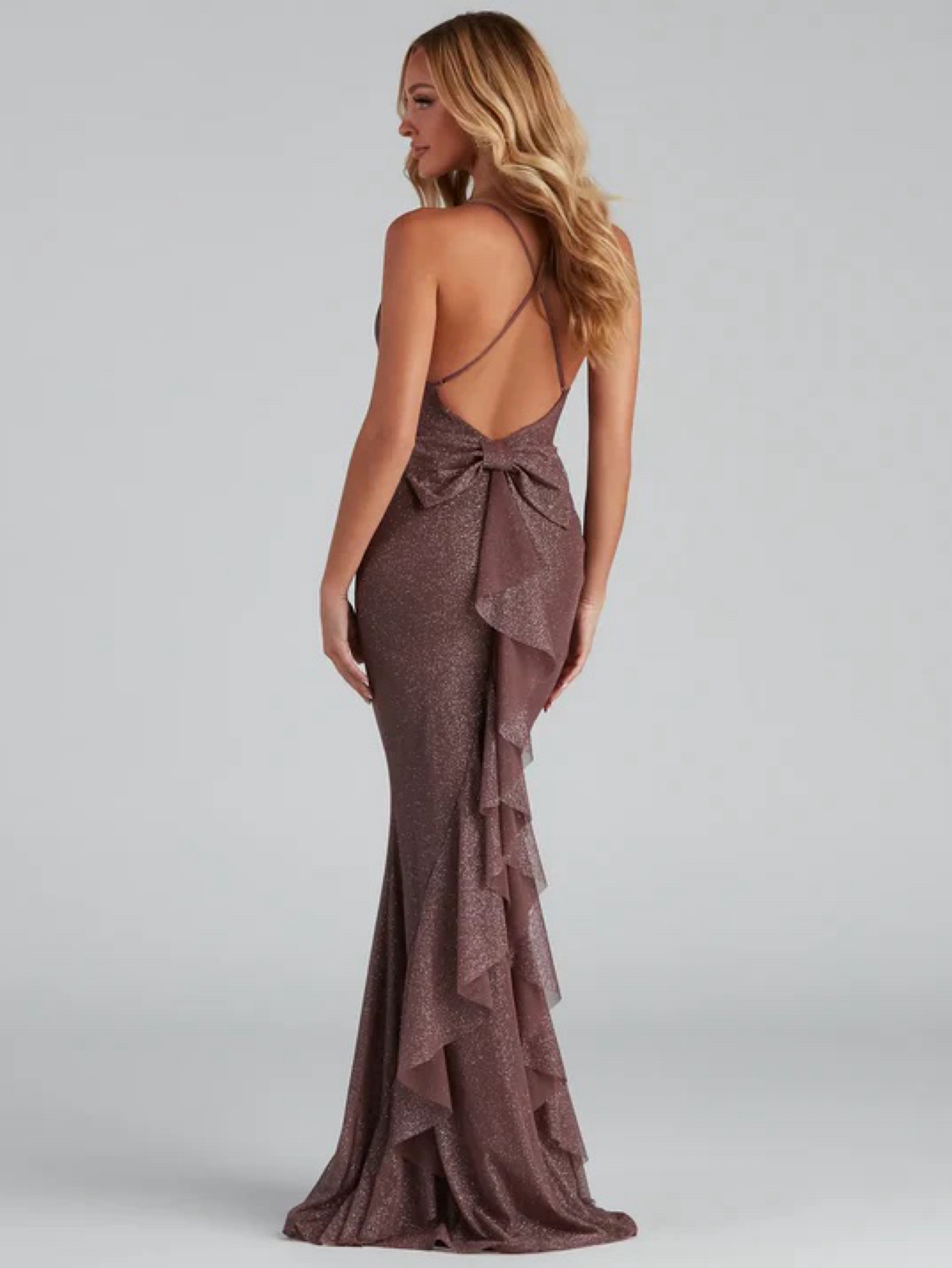 linda formal glitter ruffled dress Linda Formal Glitter Ruffled Dress
