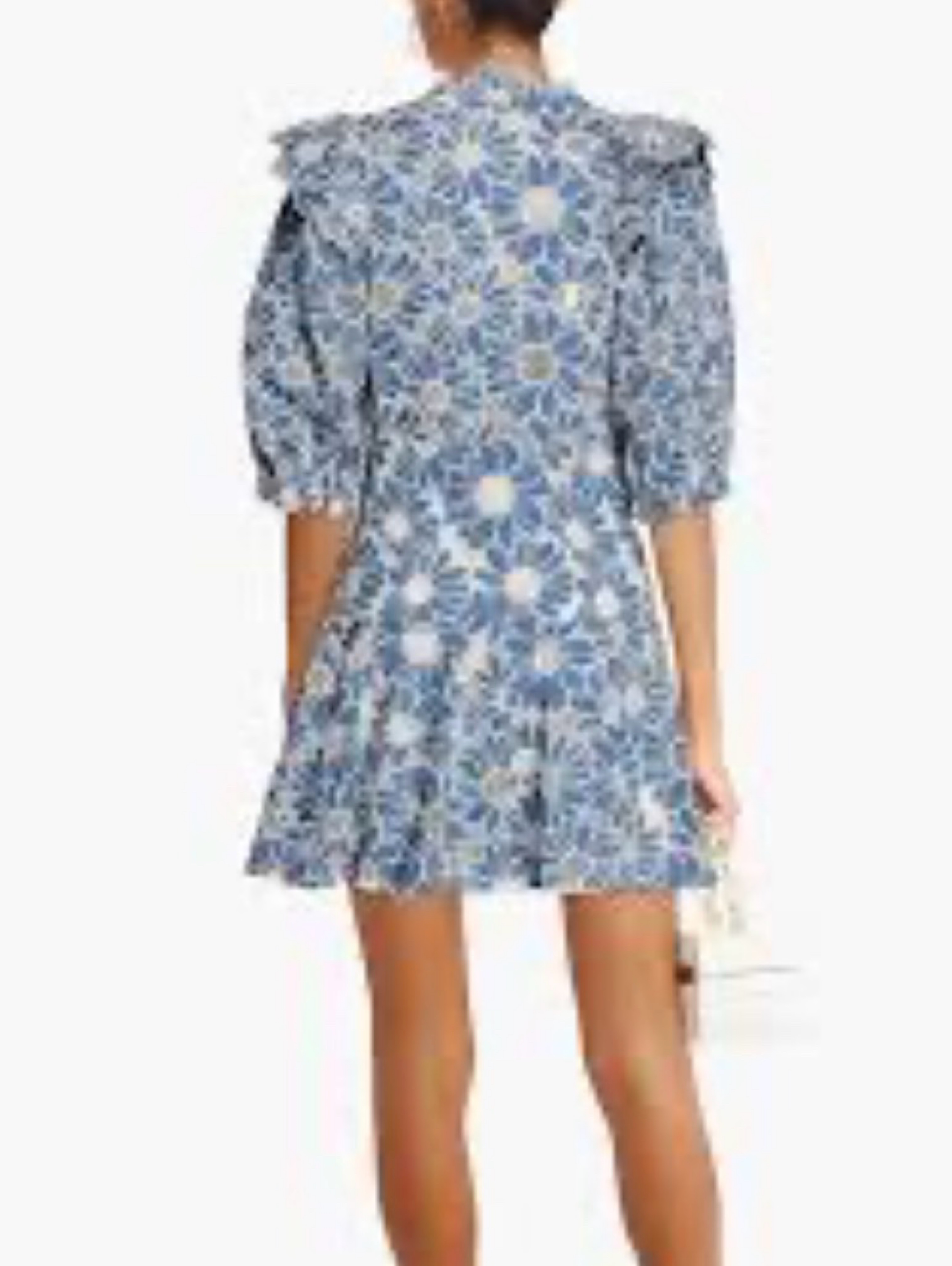 sandro blue floral midi dress Pre-Owned Sandro Paris Bell Sleeve V-neck Floral Midi Dress in Light Blue Silk Chiffon