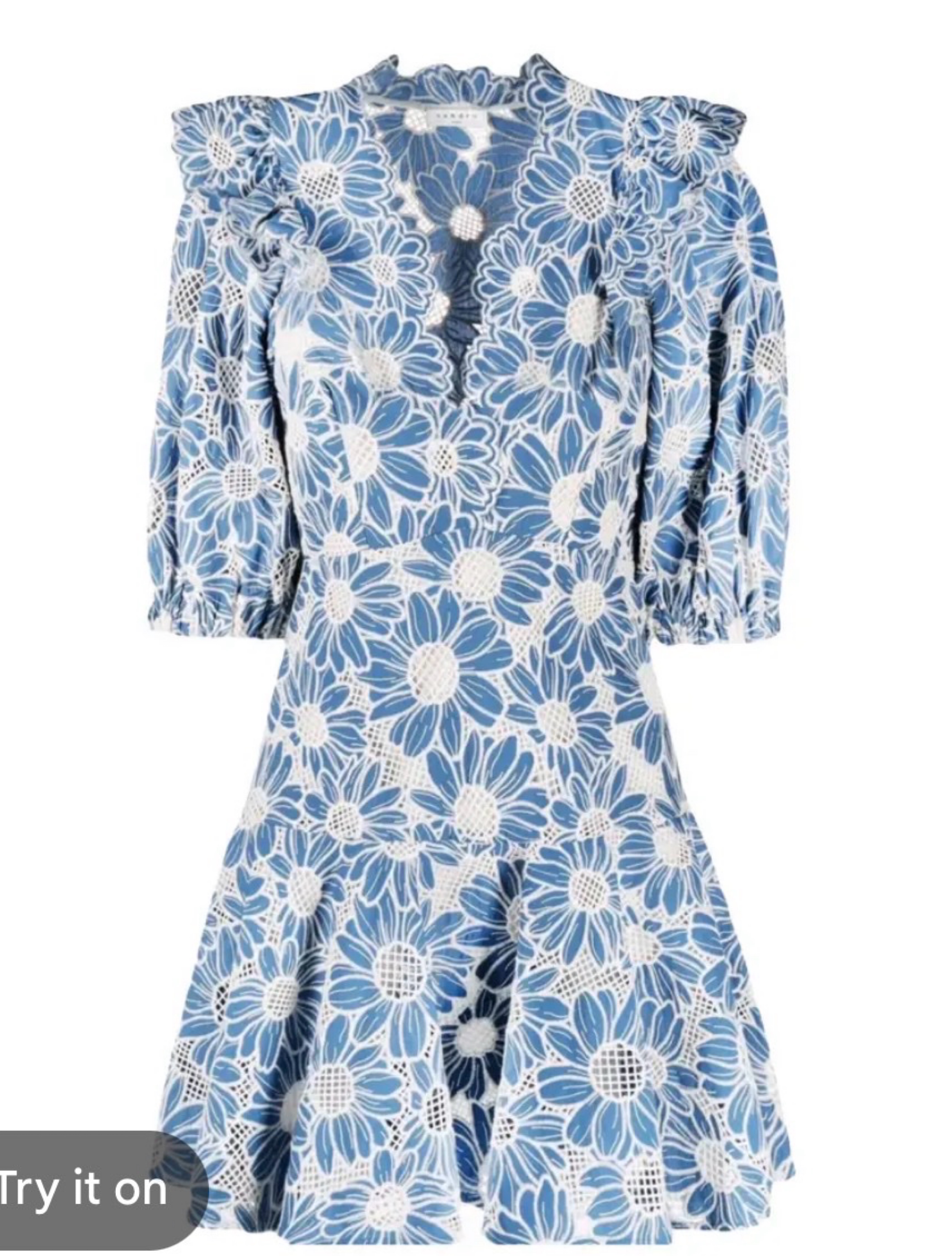 sandro blue white dress Floral print maxi dress in Blue / Ecru for Women