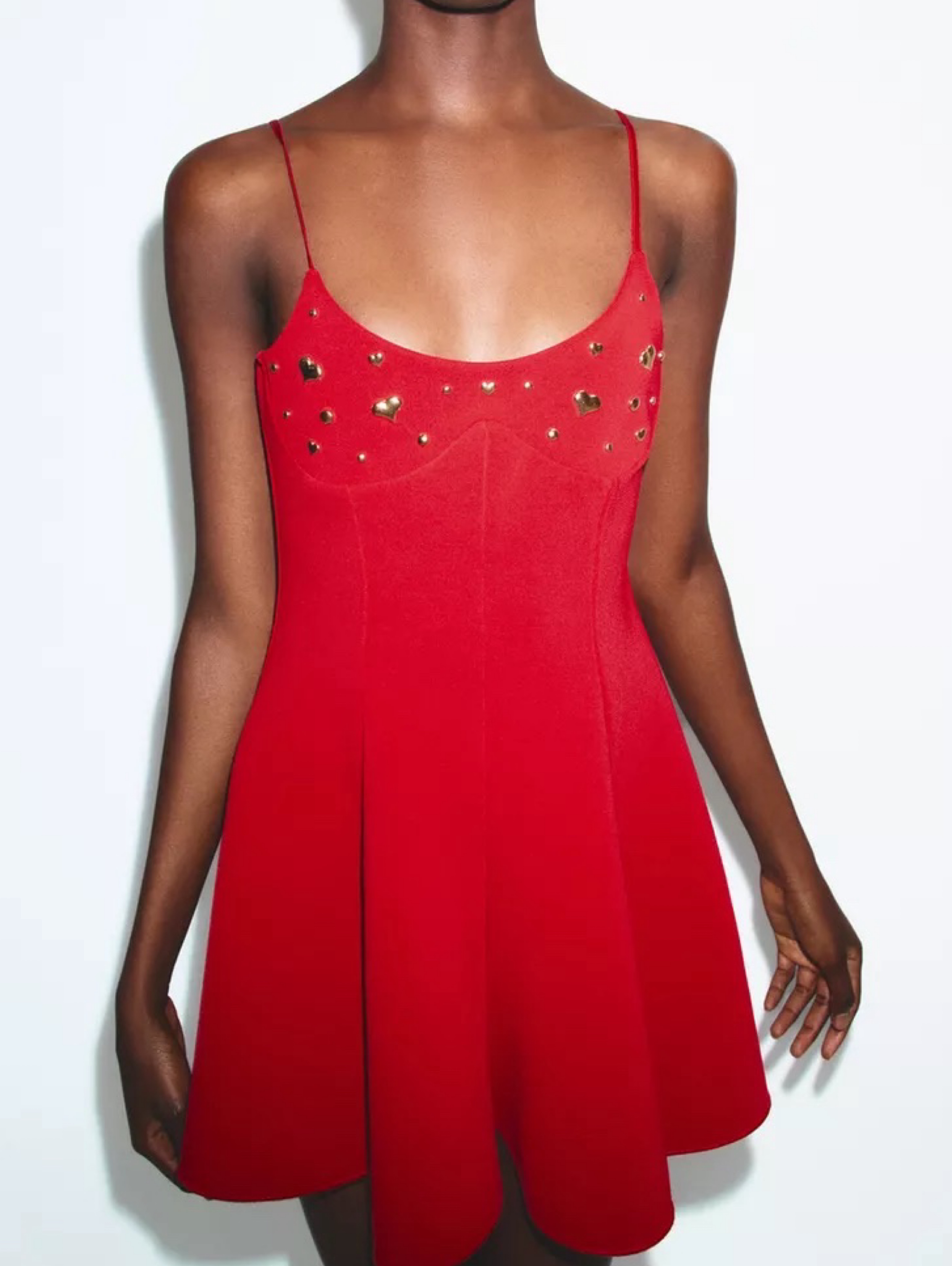 red studded dress Codiya Stud Mini Dress in Red Shimmer , Halter Neck