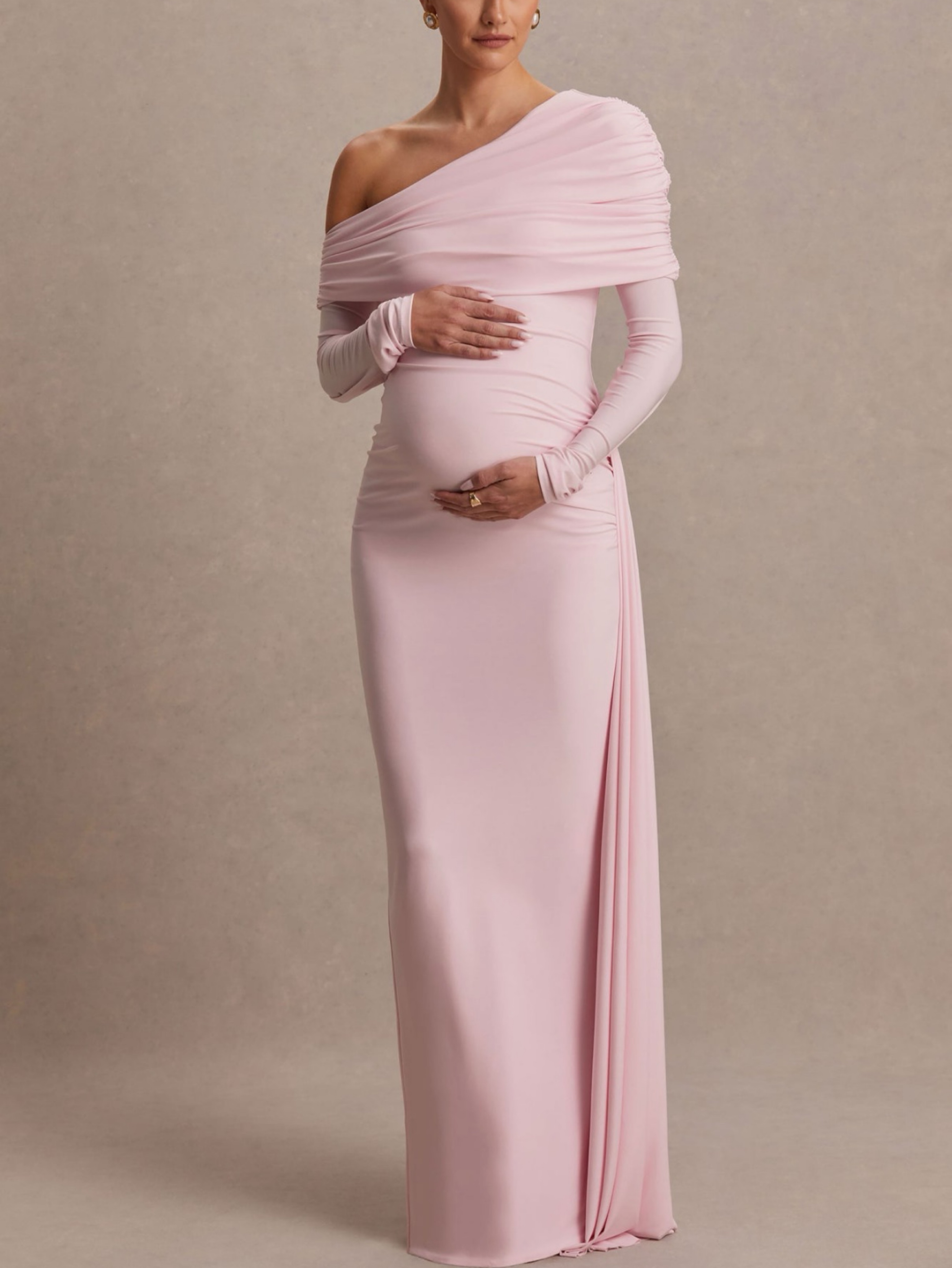 blush pink maternity dress Pinkblush Light Pink Front Tie Ruffle Sleeve Maternity Midi Dress Medium