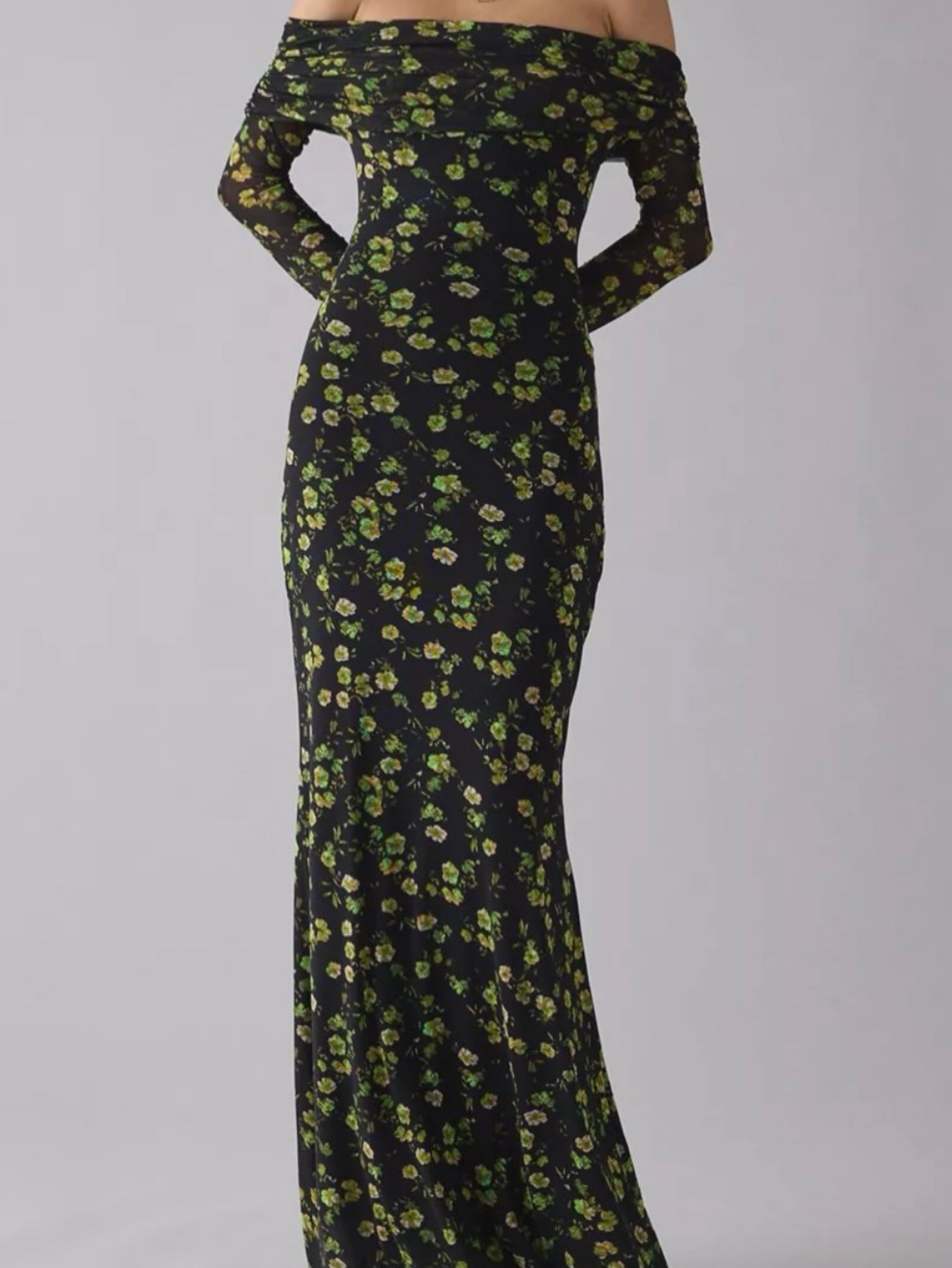 afrm marion long-sleeve crew-neck mesh maxi dress AFRM Long-Sleeve Off-The-Shoulder Mesh Maxi Dress