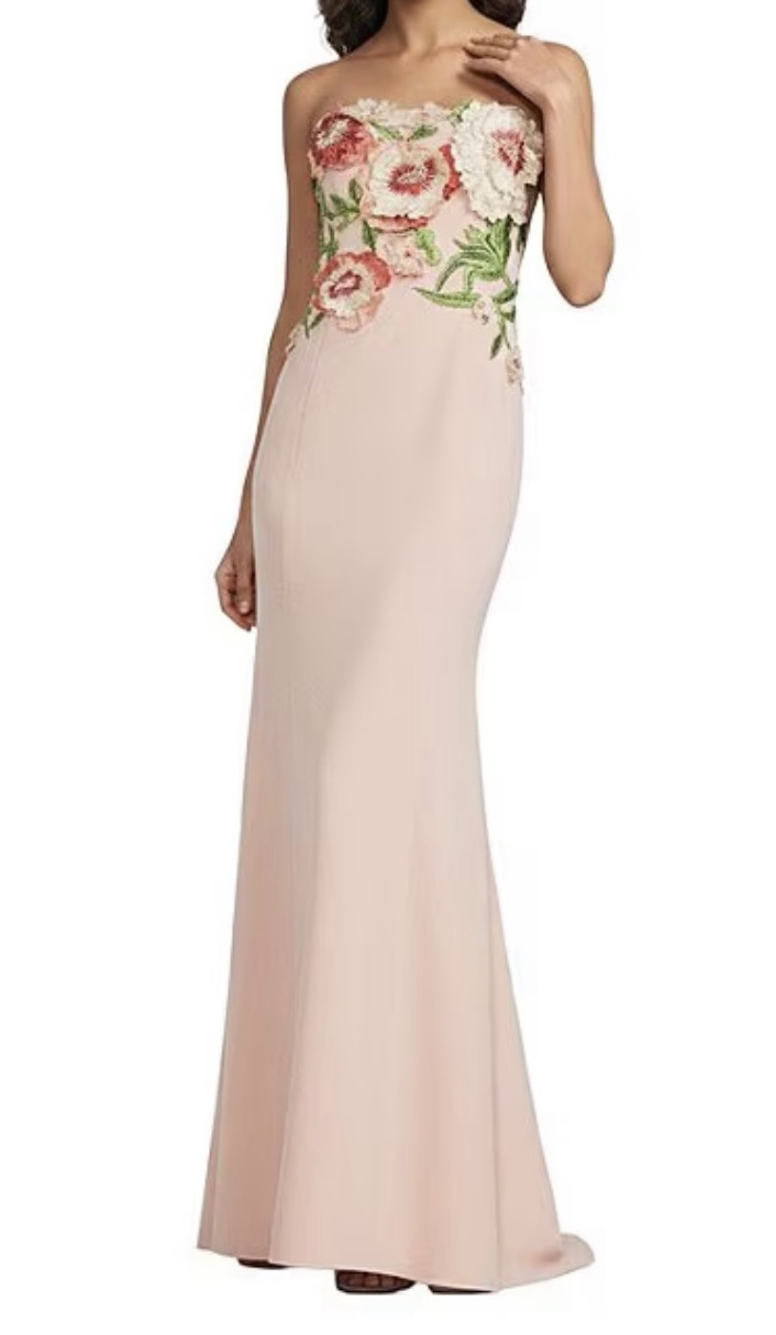 Marchesa Pink Embroidered Floral Appliqu Strapless Gown by Marchesa -  Pickle