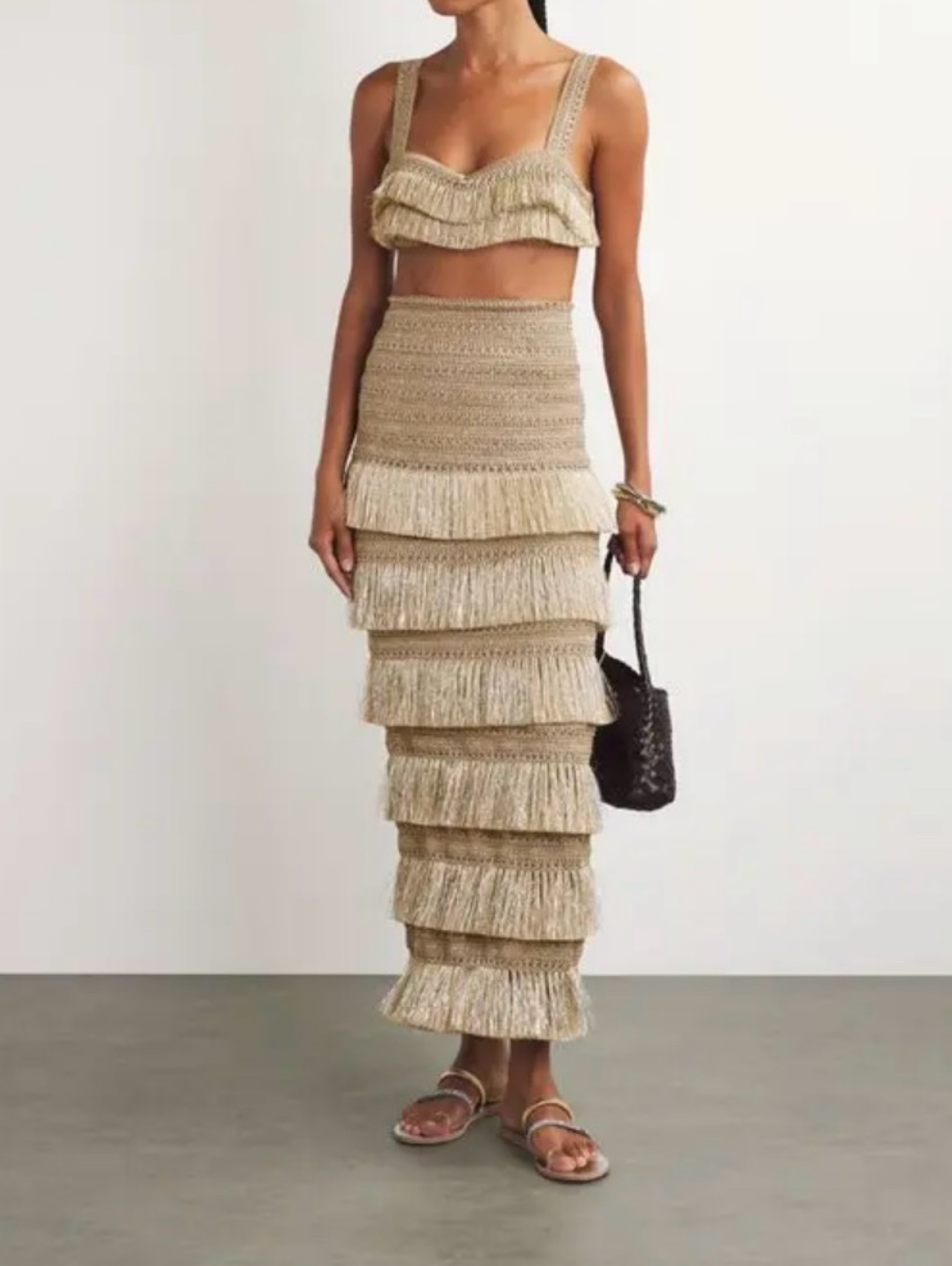 Patbo gold fringe maxi set
