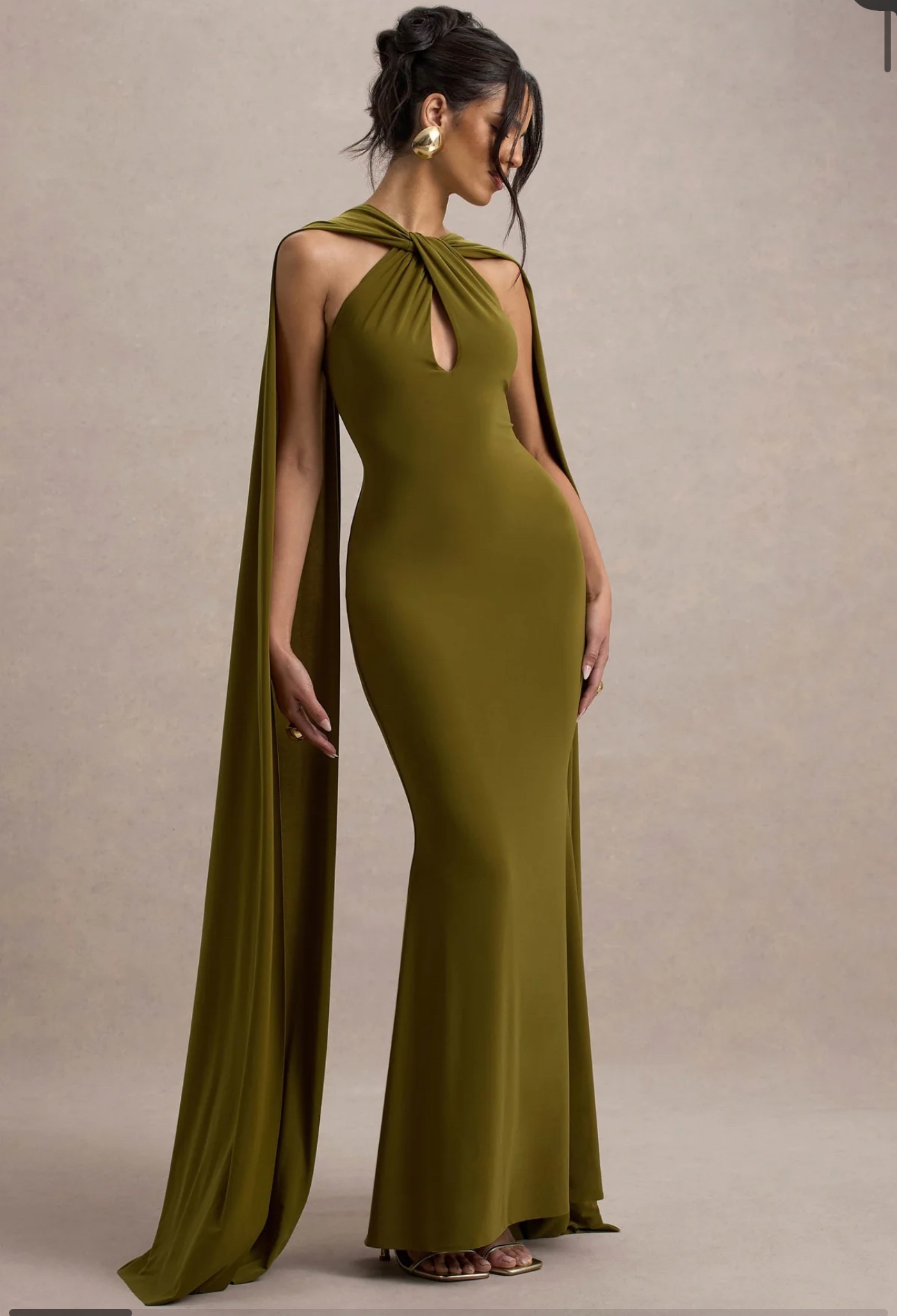 olive green club dress Vestido Maxi Con Abertura Beach Club - Verde