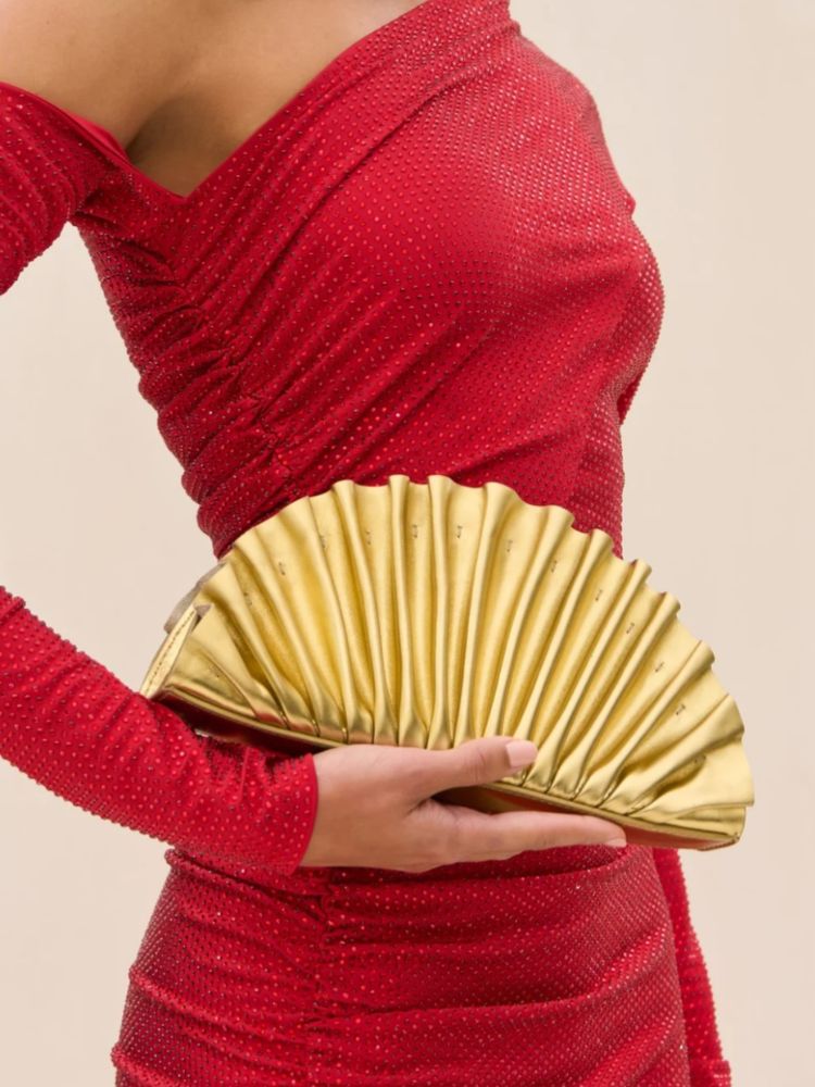Cult Gaia | Gold Pleated Metallic Clutch Bag