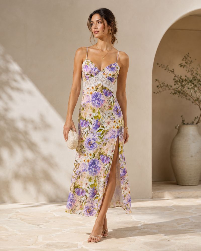 ASTR THE LABEL | Purple Floral Lace Trim Dress