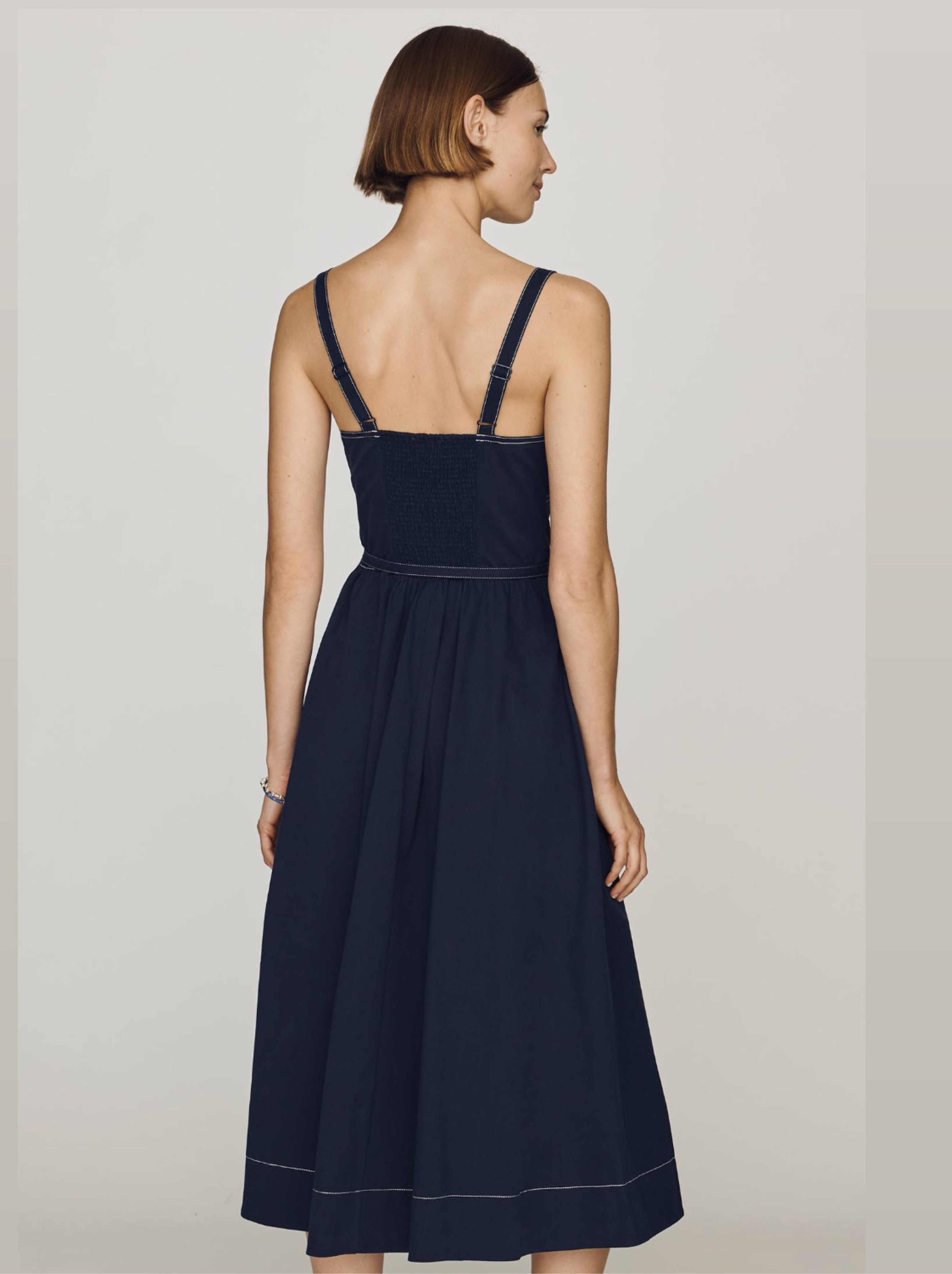 anthropologie navy blue dress Anthropologie Mare Mare Cotton Seamed Midi Dress navy XS by Anthropologie