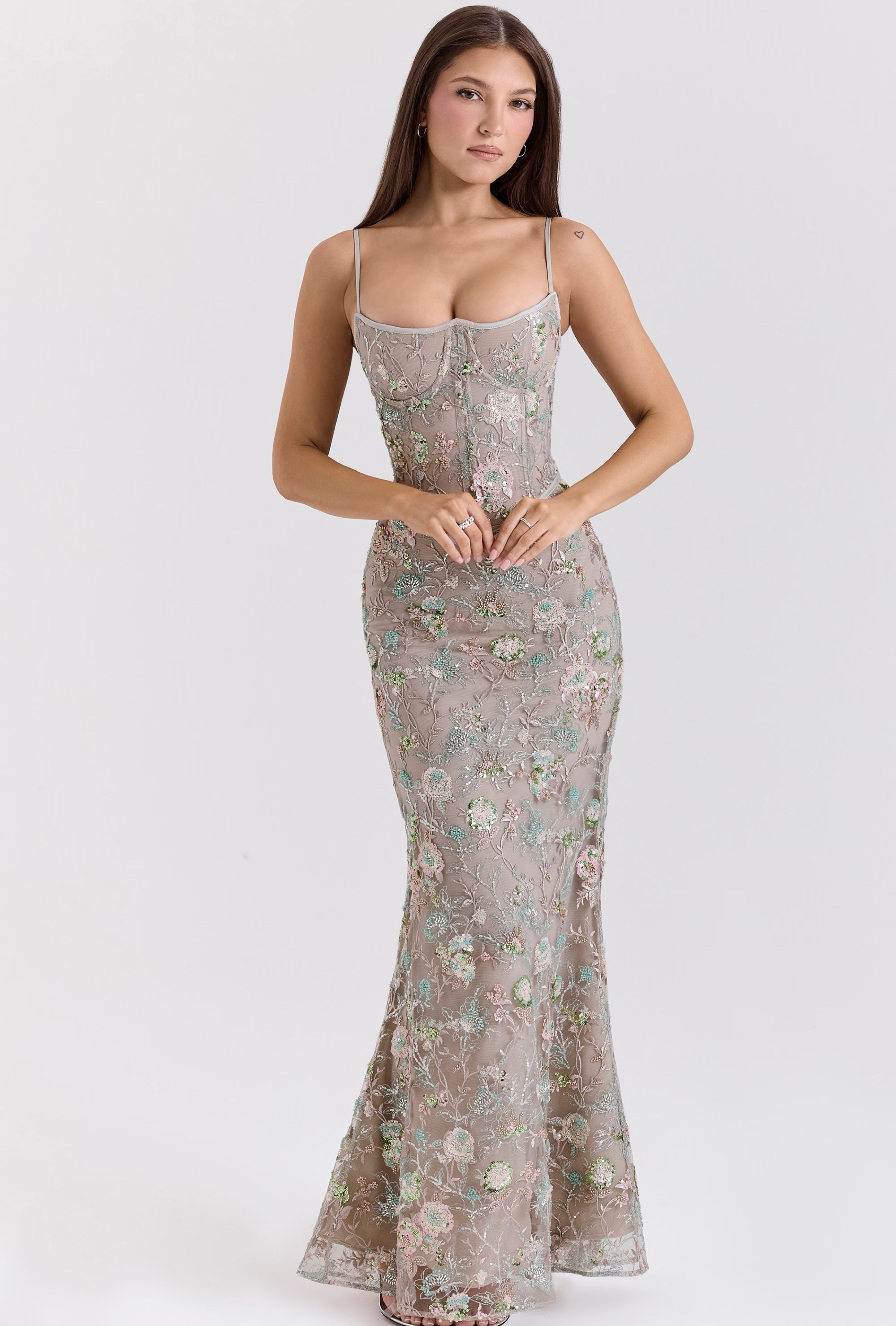 House of CB Naima Silver Embellished Beaded Corset Dress