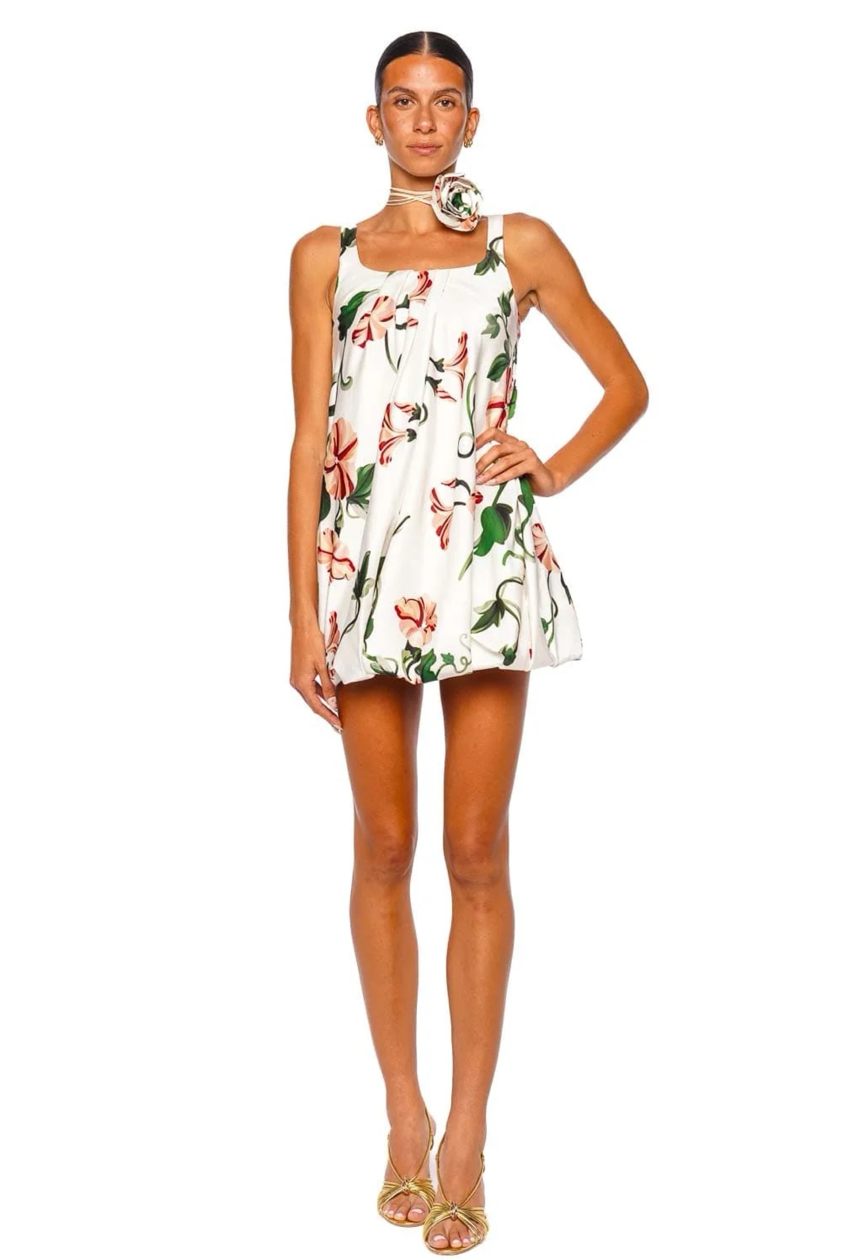 Leo Lin Suki Puff Floral Sleeveless Mini Dress